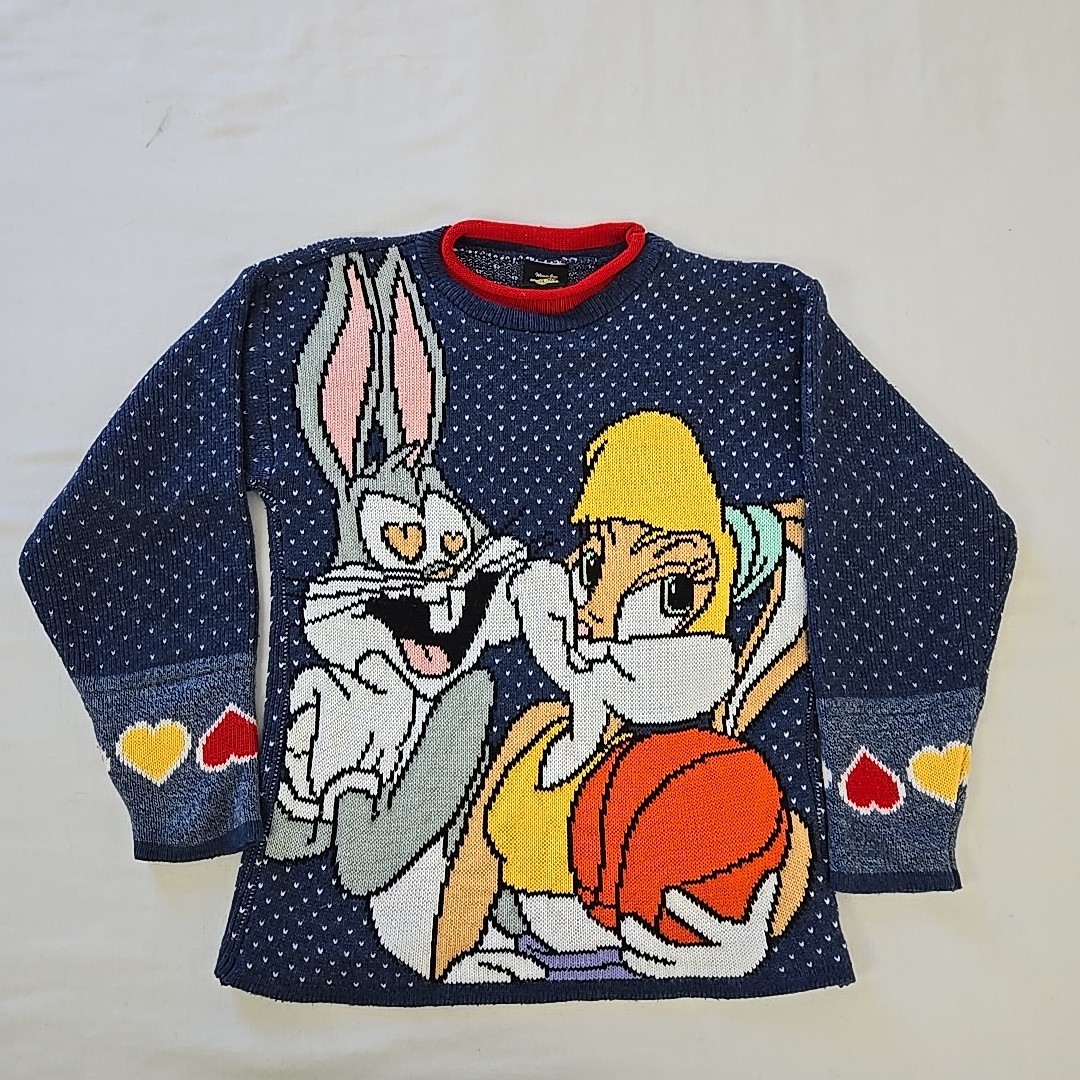 Rare VTG 1996 Space Jam Sweater Bugs & Lola Bunny Birdseye Knit Youth M 8-10 USA