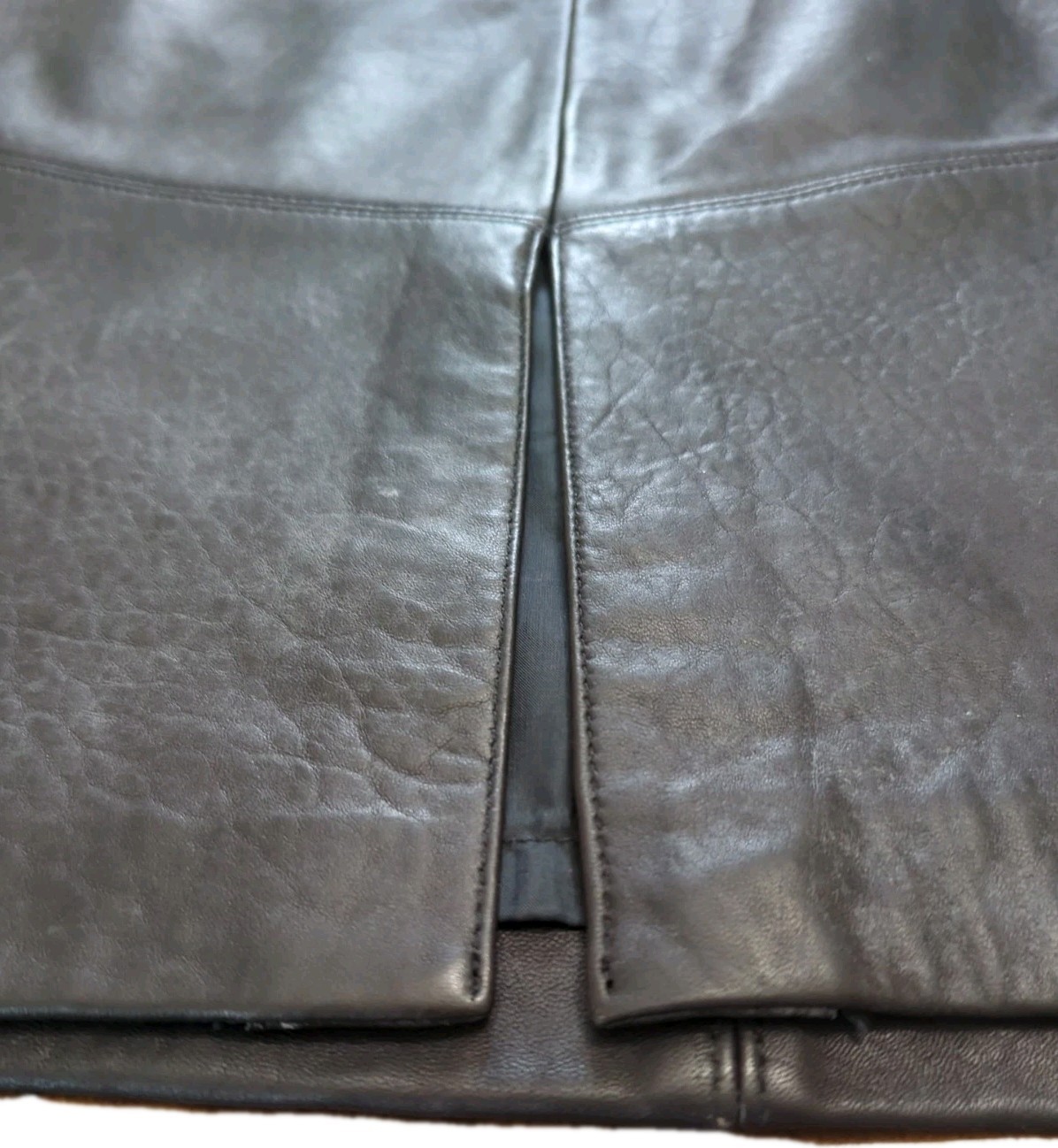 Vintage Black Leather Pencil Skirt Zipper With Snap Closure Front Slit Size 9/10