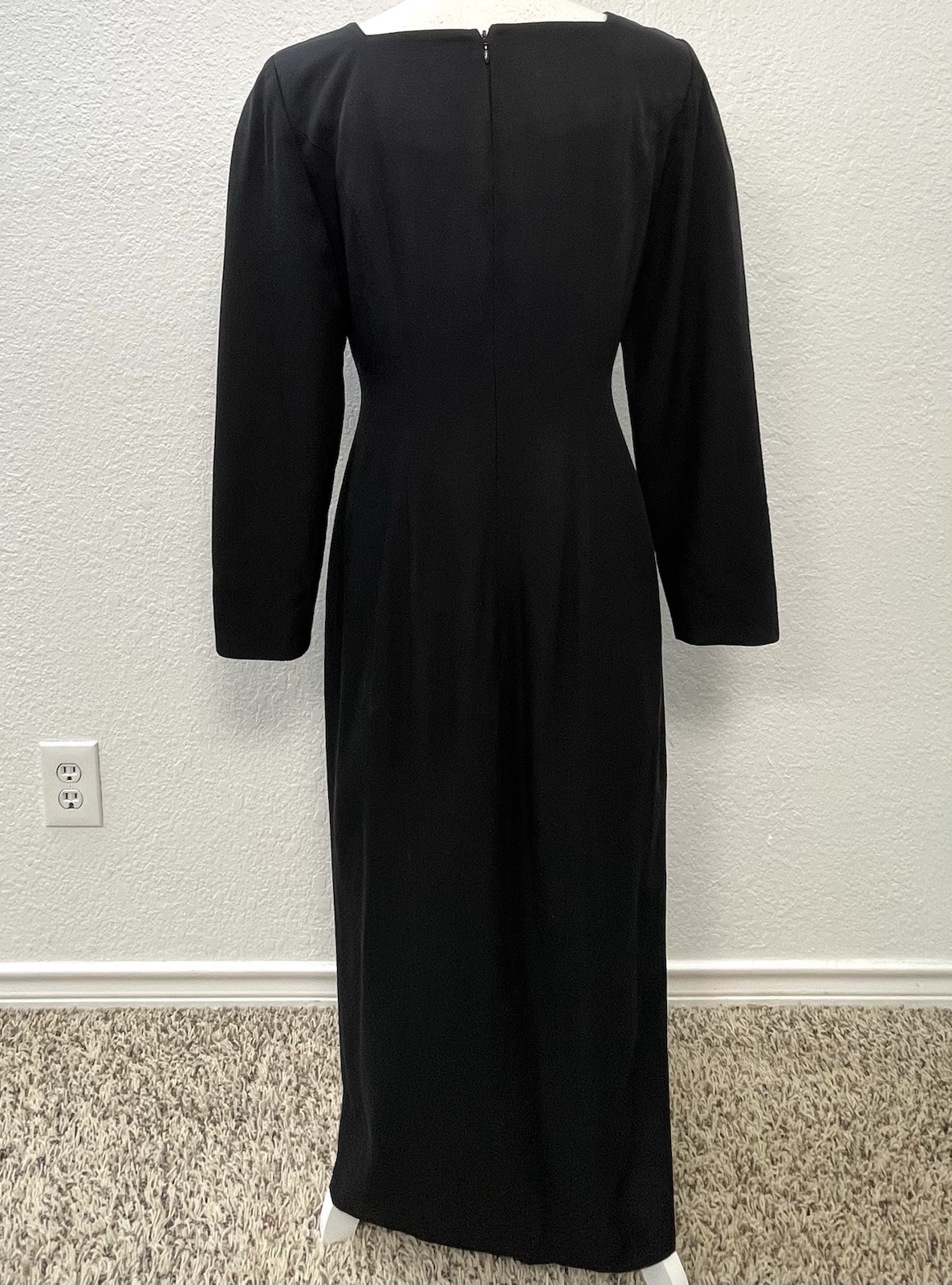 VTG 80s ANN TOBIAS Womens 4 Black Long Sleeve Square Neck COCKTAIL DRESS Buttons