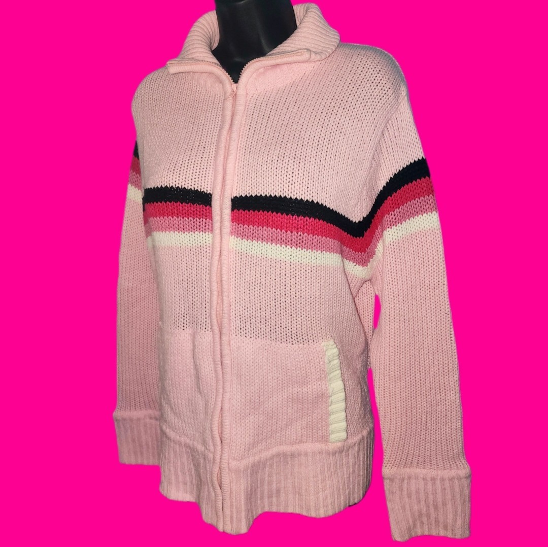 VINTAGE Y2K 2000s DEB Pink Striped Zip Sweater Top Jacket NWT 3X