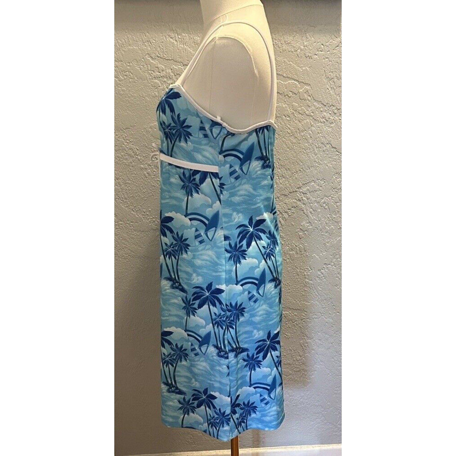 Finesse Tank Dress Women LG Blue White Tropical Print USA Vintage Y2K Resort