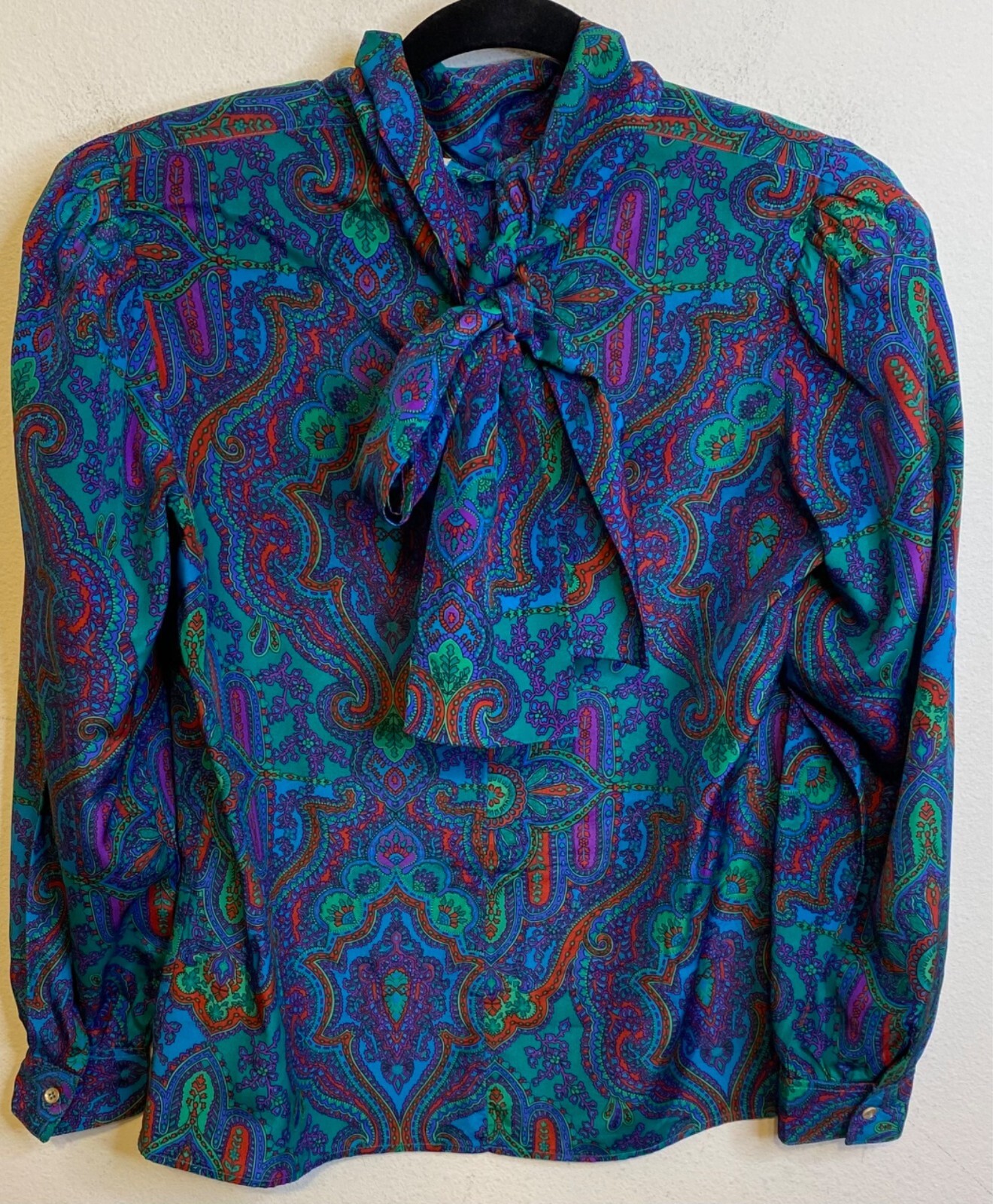 Vtg Stuart Lang Bow Long Sleeve Paisley Blouse Shirt Medium 6 Secretary Retro