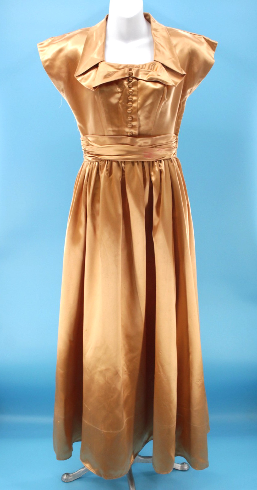 Vtg Women’s 40s Yellow Gold Formal Satin Gown Sz XS/S 1940s Party Prom Dress