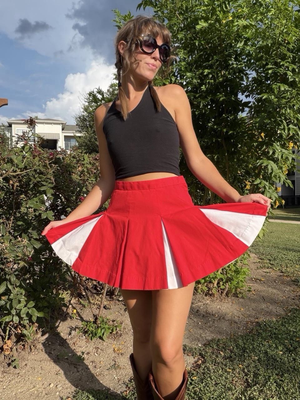 Vintage 70s Handmade Red Mini Cheer Skirt Preppy Sporty Retro 26” Small