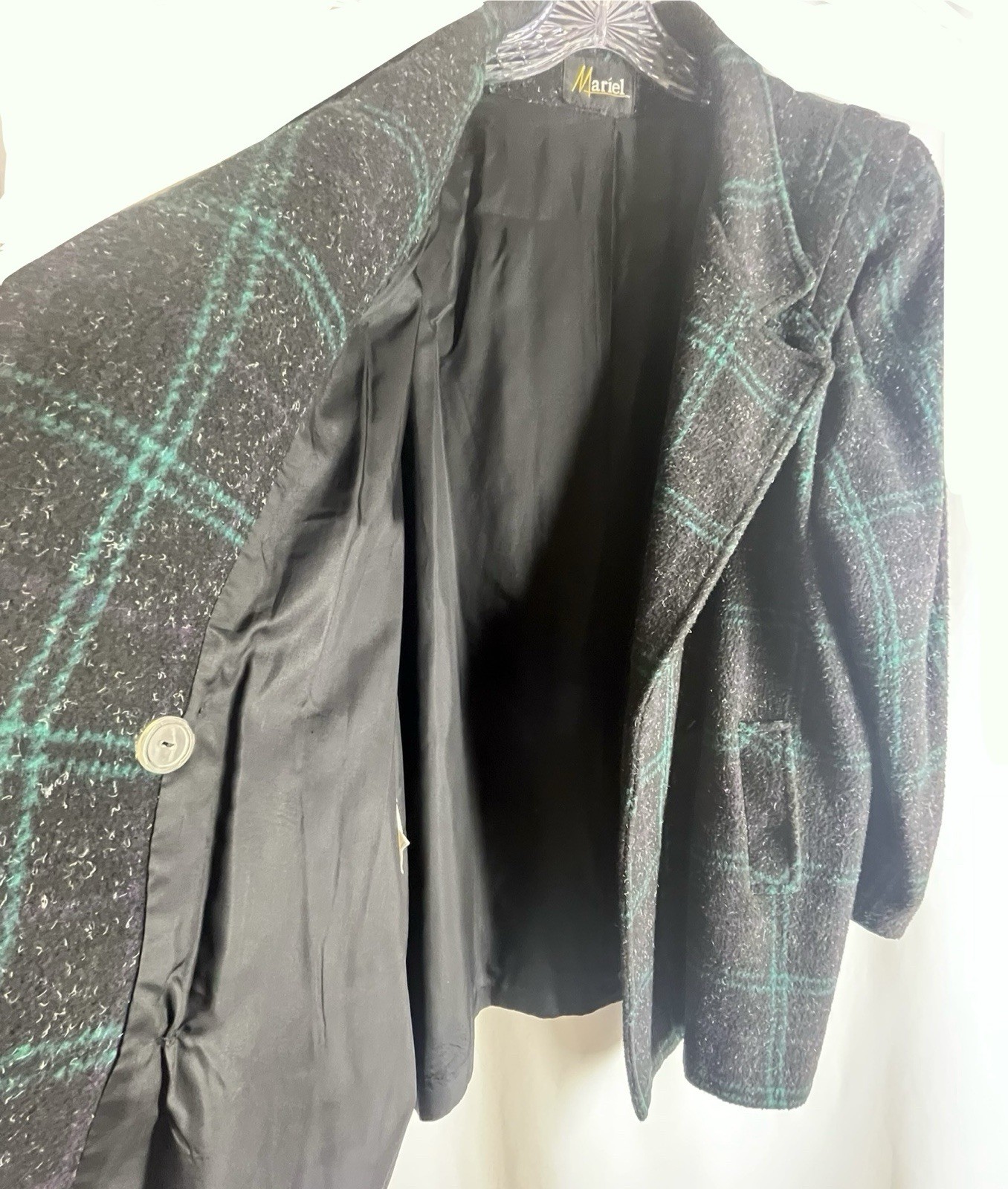 Blazer Size 18 Vintage 1980 Mariel shoulder pads Black And Green Wool Blend