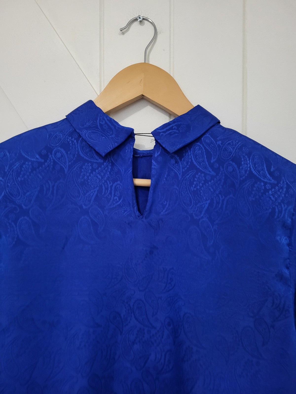 VTG Blue Paisley Long Sleeve Blouse ILGWU Union Made Women’s M Made In USA