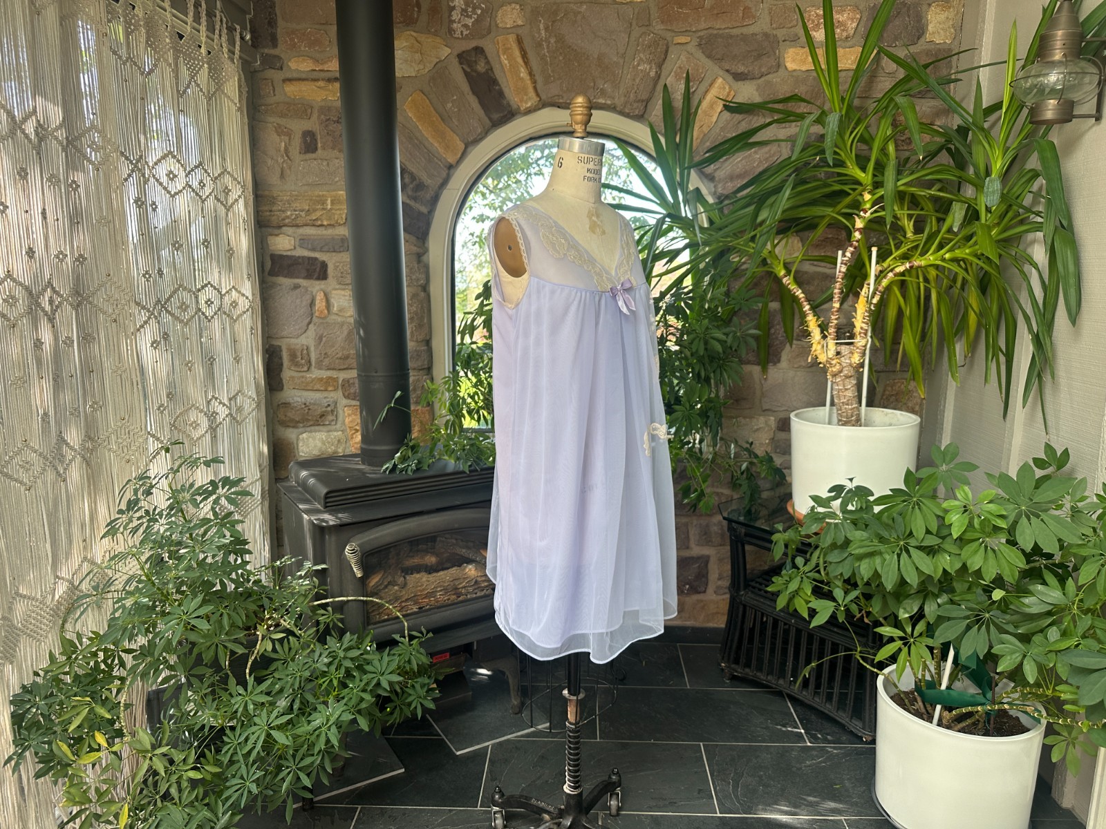 Vintage 1960s Purple Nylon and Ivory Lace Nightgown Pat Allen