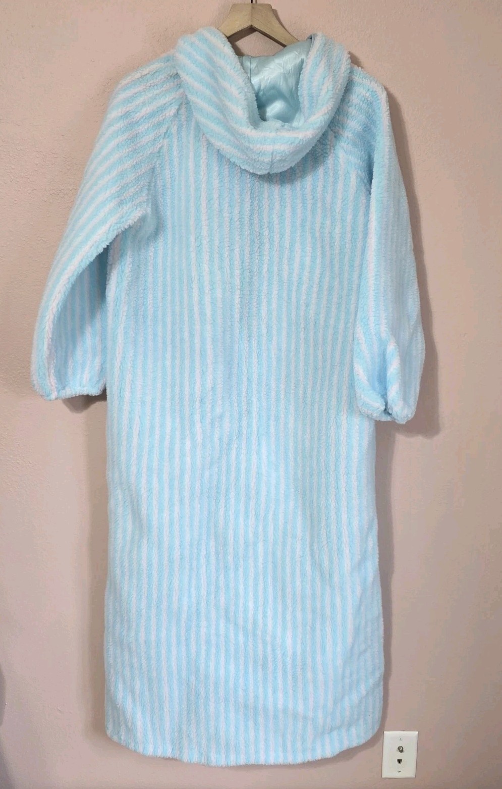 Borg Womens Vintage 60s Hooded Teddy Fleece Plush Zip Front House Coat Size Med