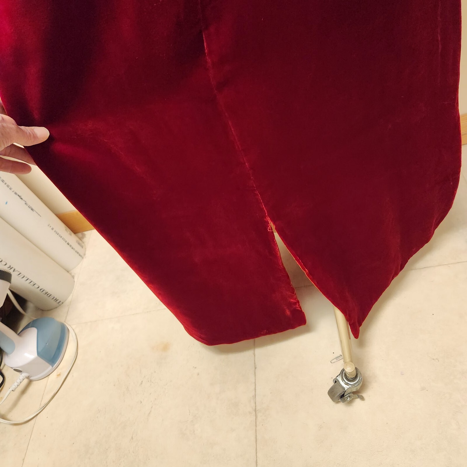 Vntg 1960s Burgundy/Red Maxi Dress*Empire Waist w/Lace Trim*True Velvet*Gd Cond