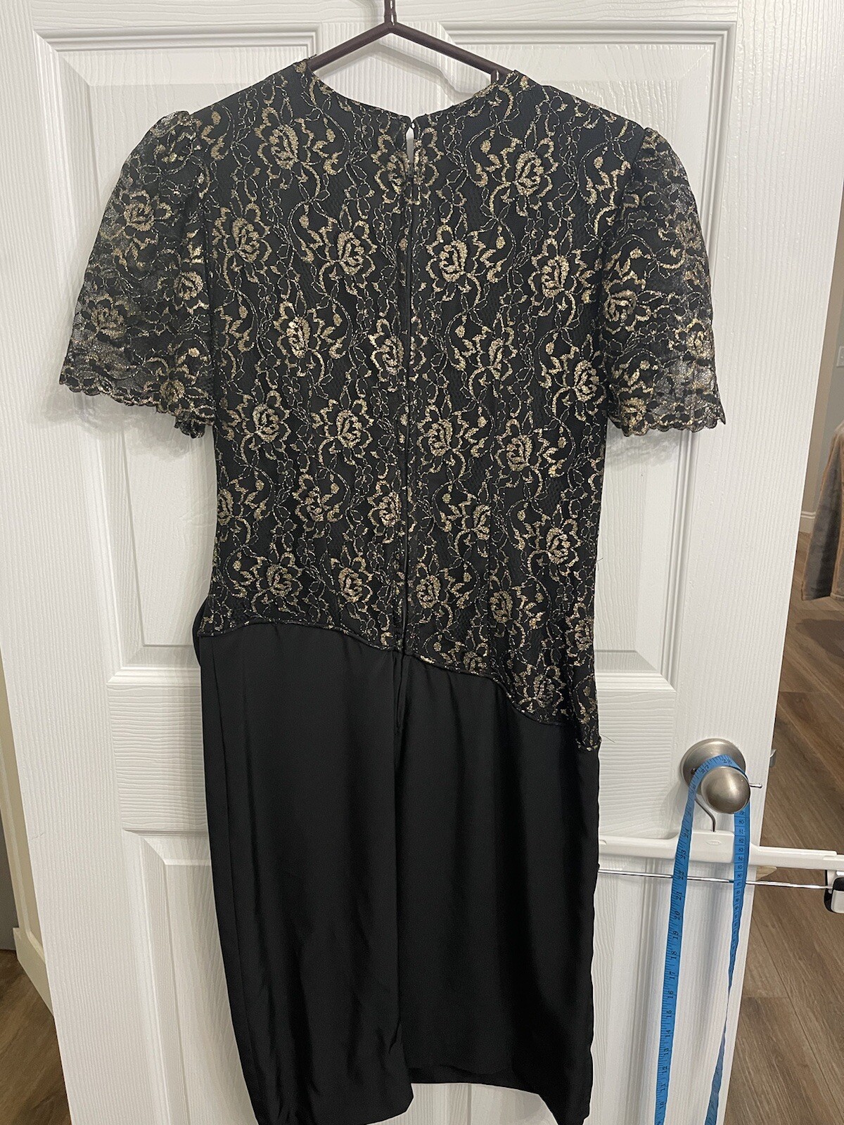 Vintage Maximalist Black Gold Lace Formal Party Dress 80s Prom Medium 8-10 Goth