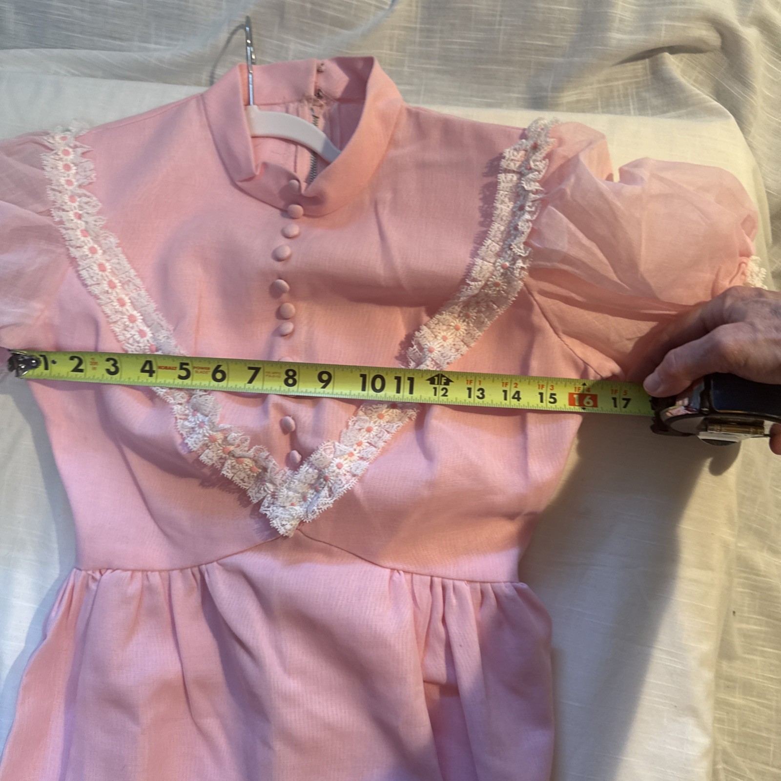 VTG Prairie Dress Maxi Lace ILGWA Bubblegum Pink Formal Prom Wedding 26”W
