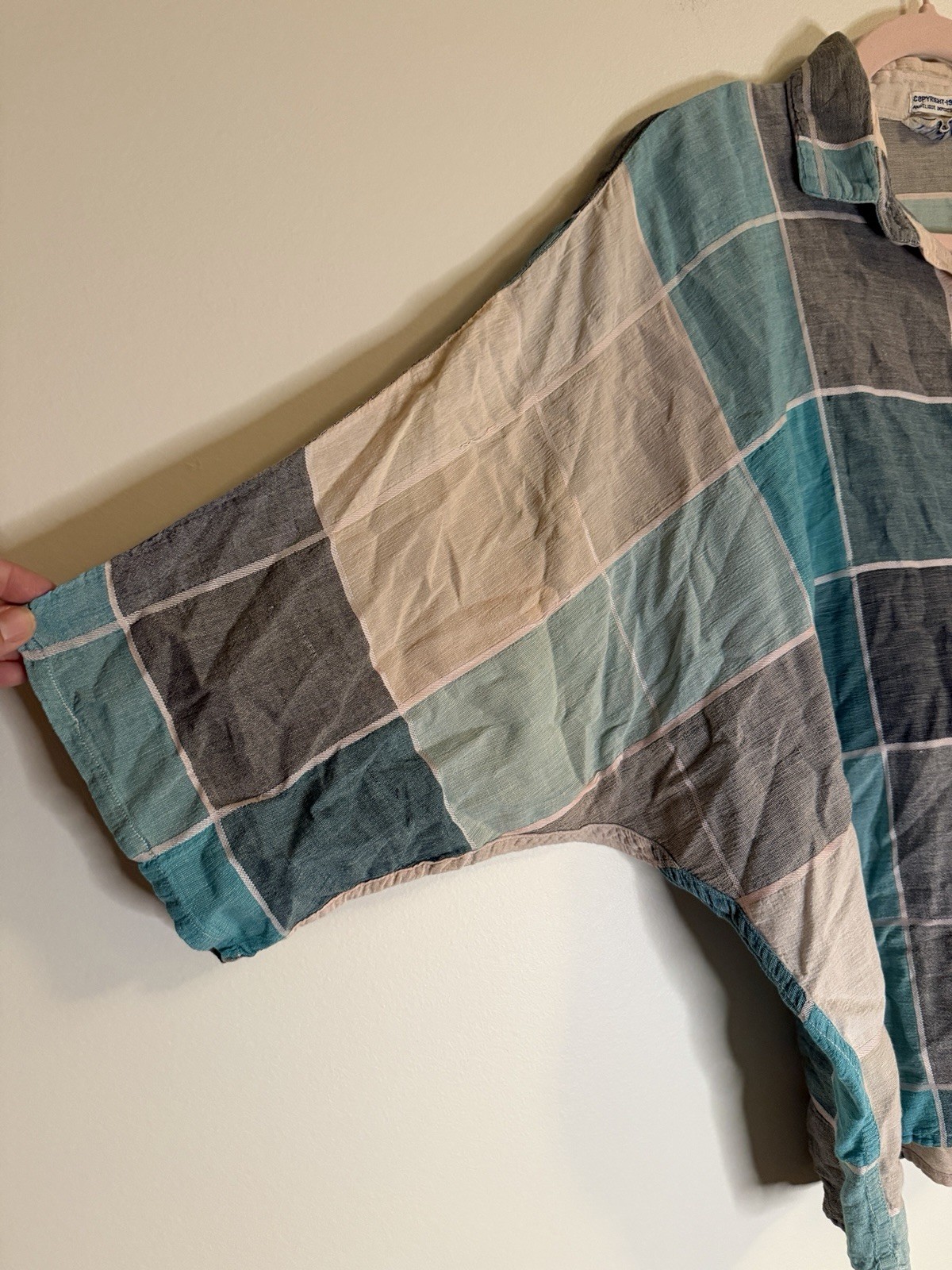 Vintage 1988 Angelique Imports Cotton Colorblock Plaid Gauze Shirt