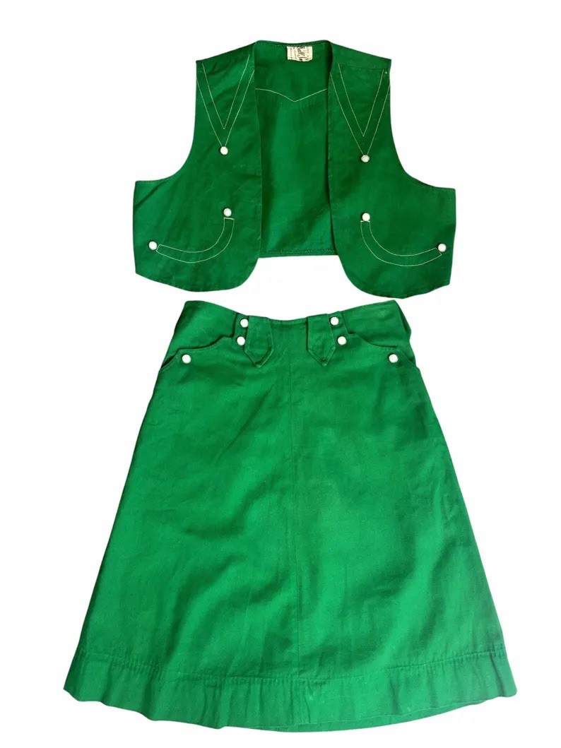 1950s Dall Smith cotton twill custom rodeo western 2pc set /Skirt & Vest XXS/XS