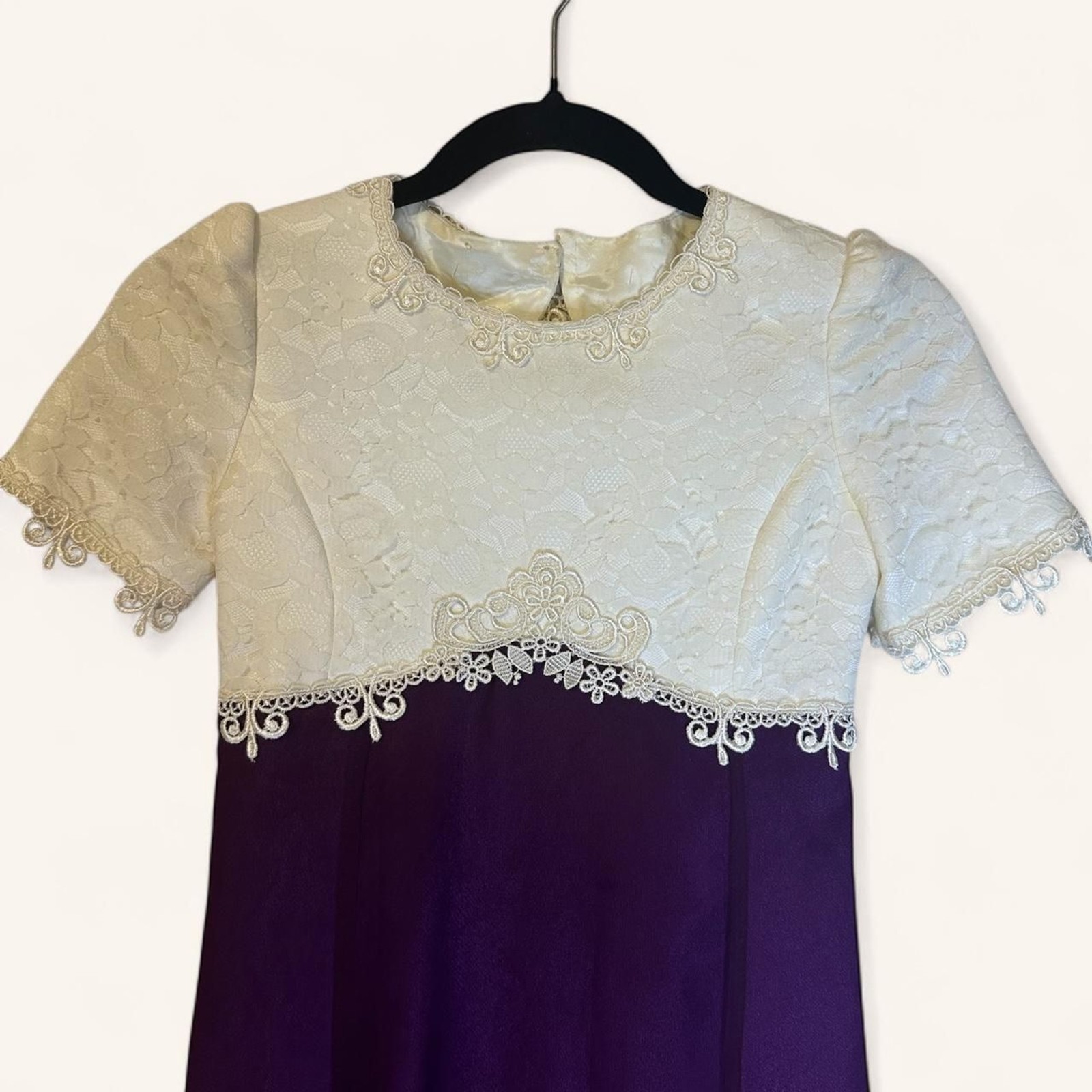 Custom Made 1980’s Formal Lace and Purple Chiffon Gown – XS