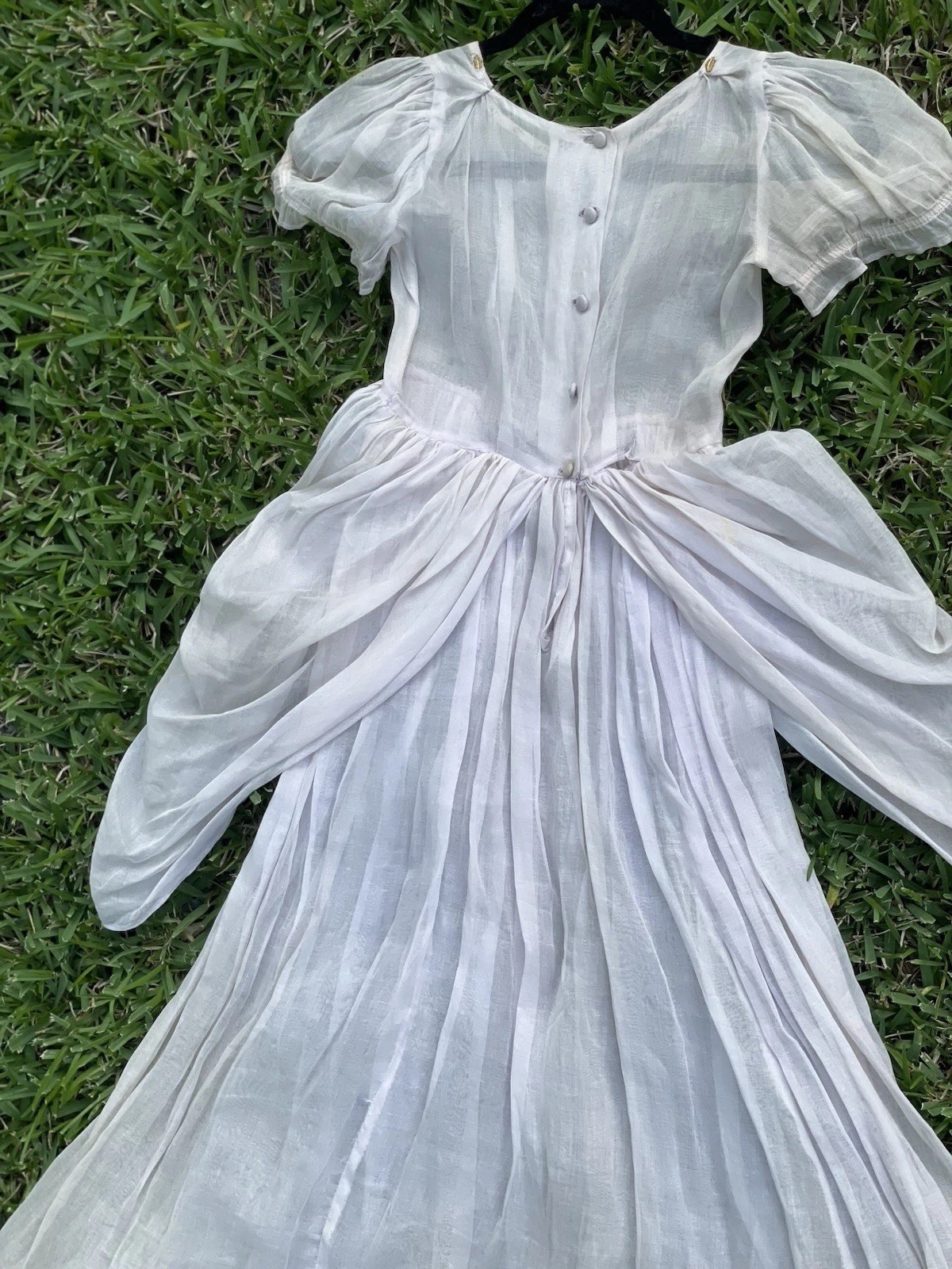 Auth antique 1900s Sheer dress Light Pink unique gold button details On The Neck