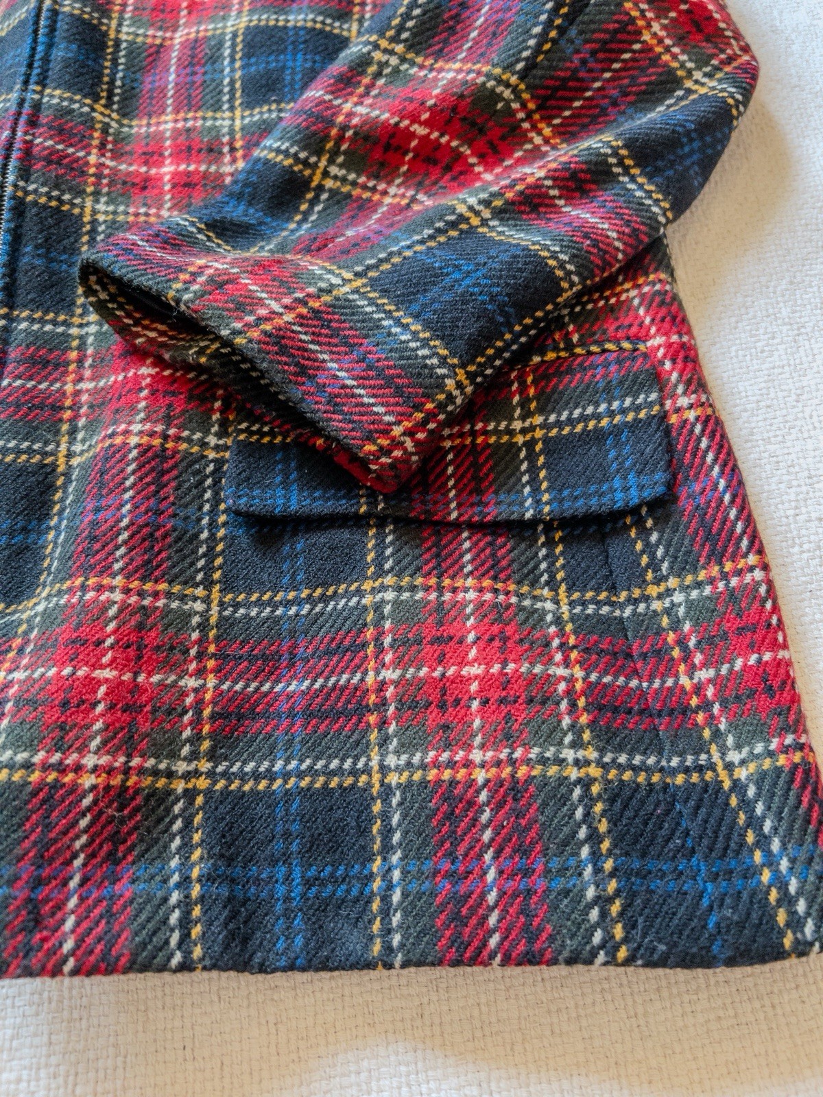 VTG Jones New York Wool Tartan Plaid Zip Blazer Jacket Red Plus Size 16W USA