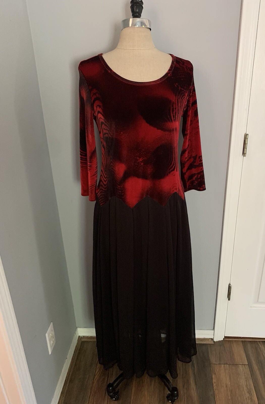 Vintage 90s Pyramid Collection Velvet Maxi Dress Goth Boho Witchy Renaissance M