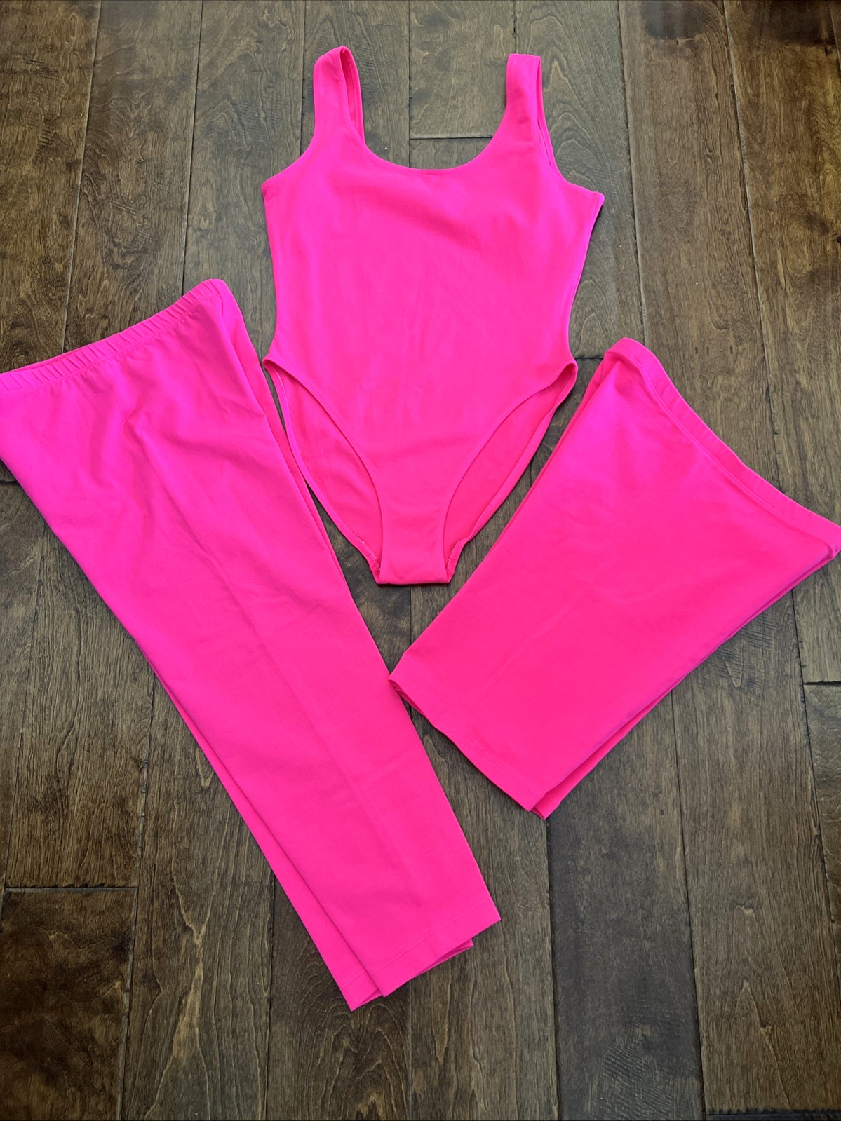 Vtg Danskin 1980’s Hot Neon Pink Workout Yoga Dance 3 Piece Set Retro XL USA