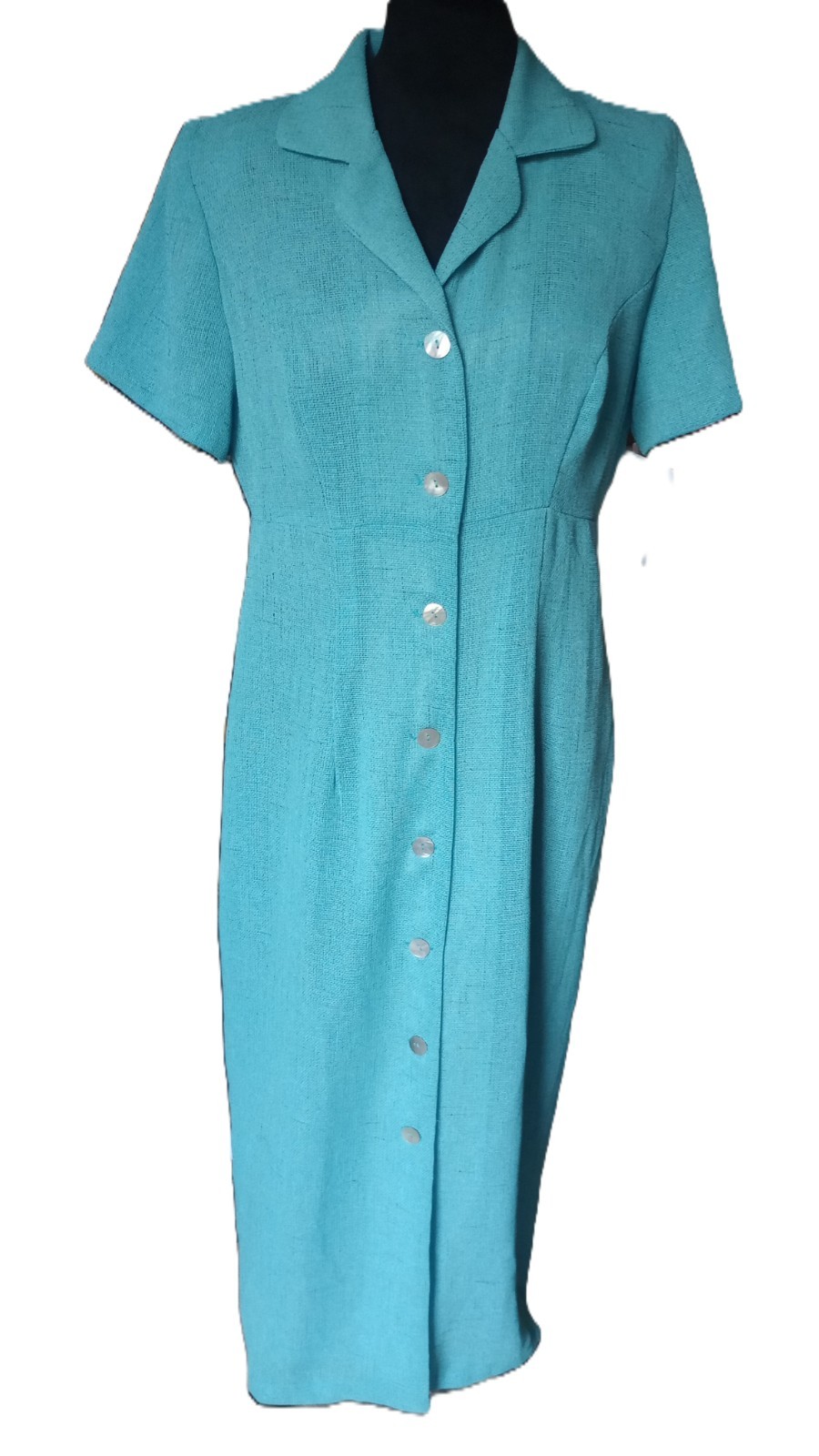 Donna Ricco Women’s 12 Blue Tweed Button Front Midi Dress, NWOT, Vtg