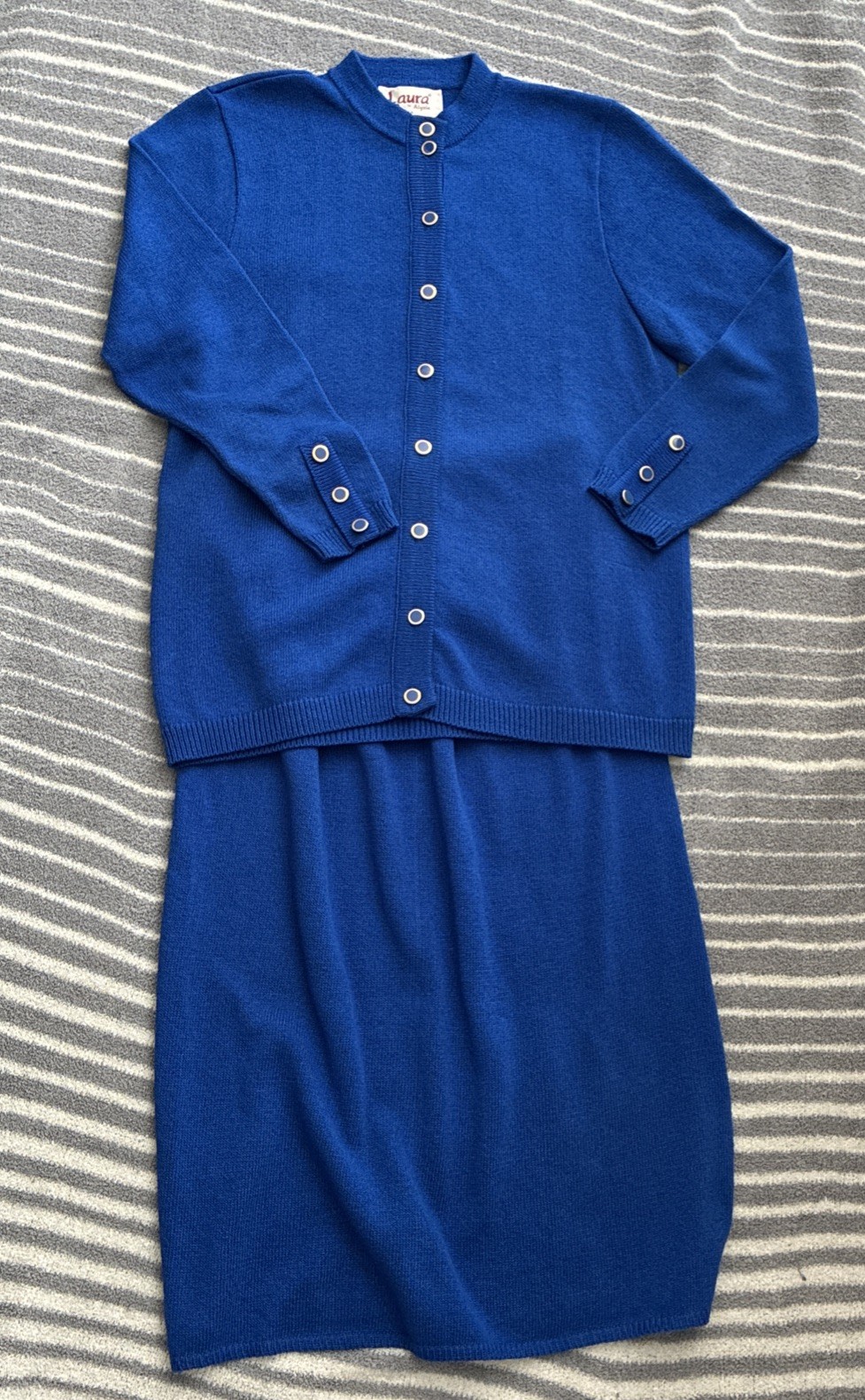 Vintage 2 Piece Knit Ladies Womens Suit LAURA by Alyzia USA Royal Blue