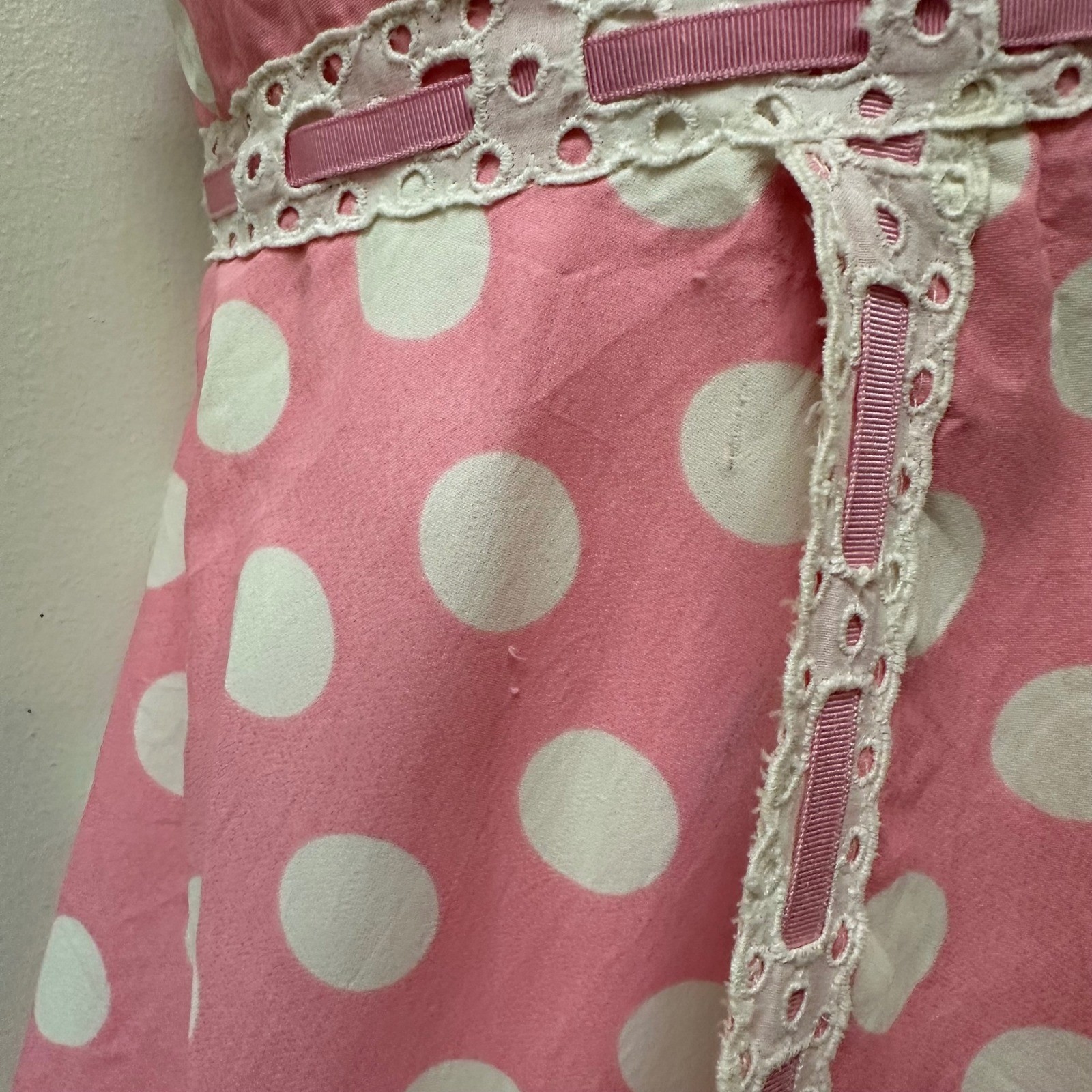 Illusions Cole of California Vintage Pink Polka Dot 2 Pc Swimsuit Eyelet Lace