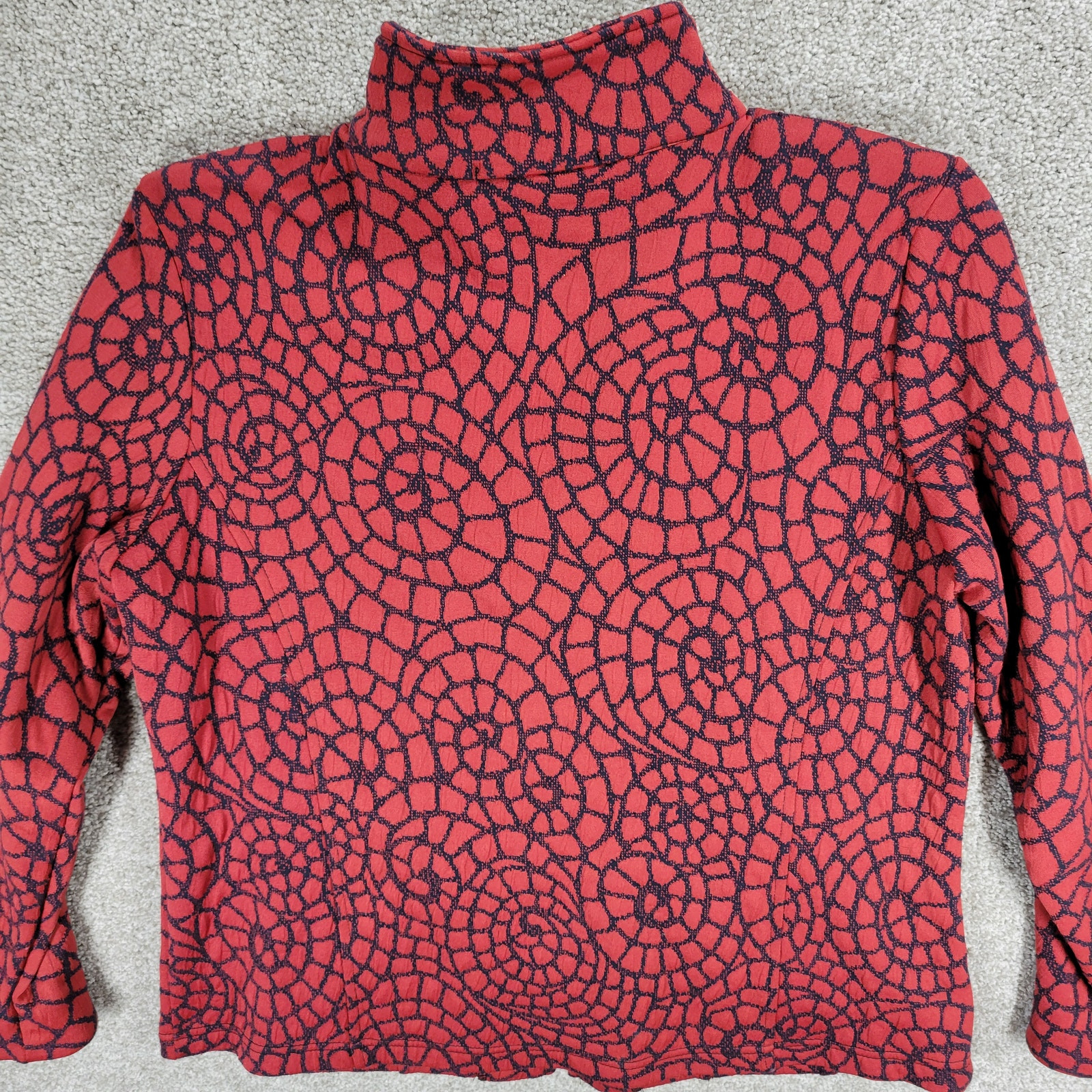 Vintage Rafael Sport Jacket Womens M Red Black Printed Zip Up High Neck Pockets