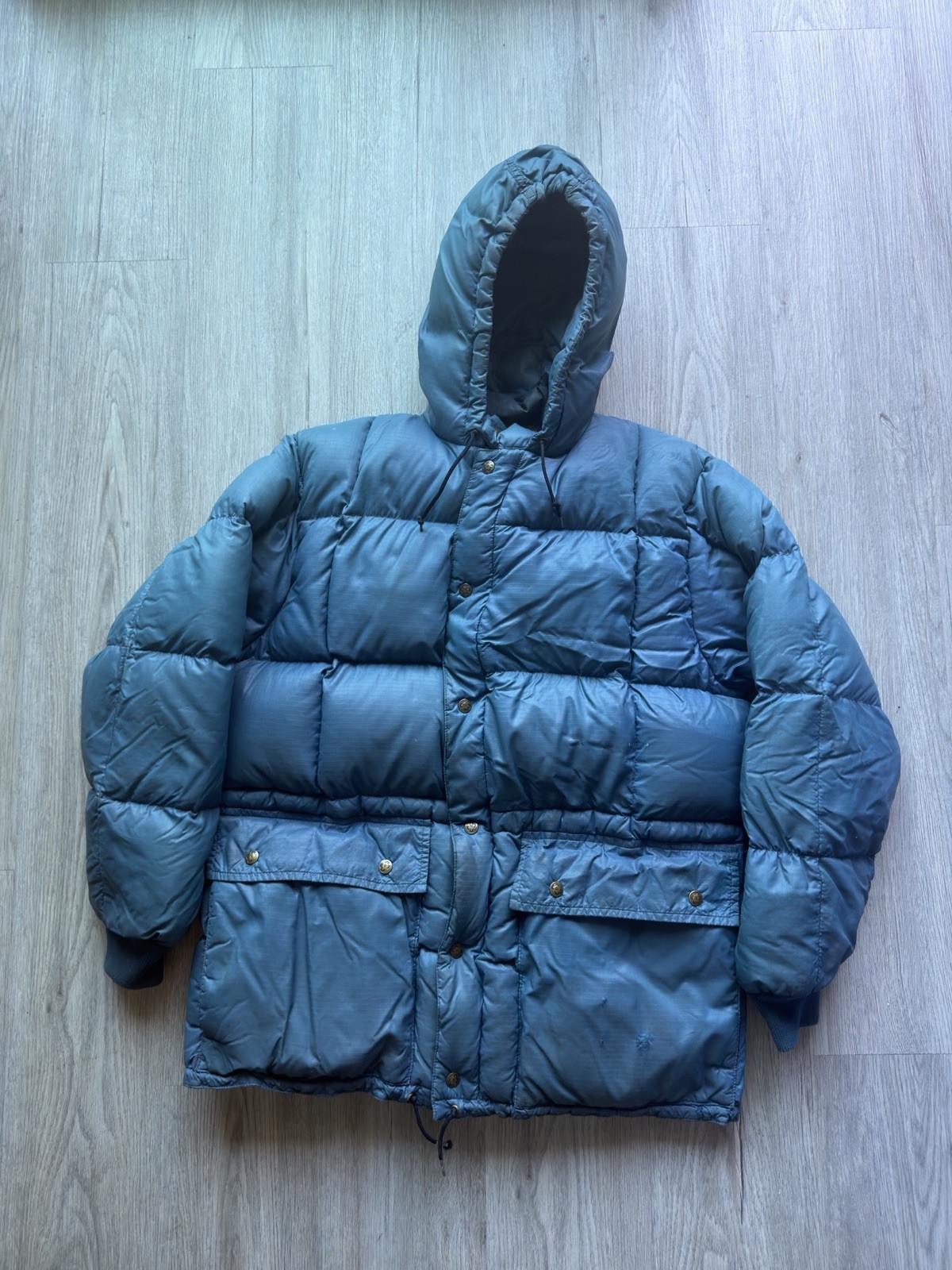 Vintage 70s Eddie Bauer Expedition Goose Down Parka Jacket Black Gold Label Sz L
