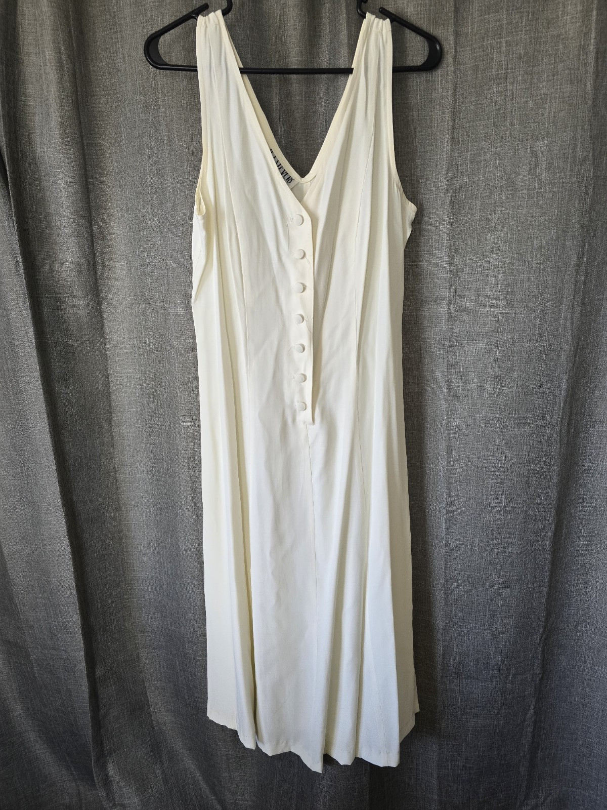 R.J Stevens Vintage 90s White Button Down Midi Sleeveless Swing Dress Size 14
