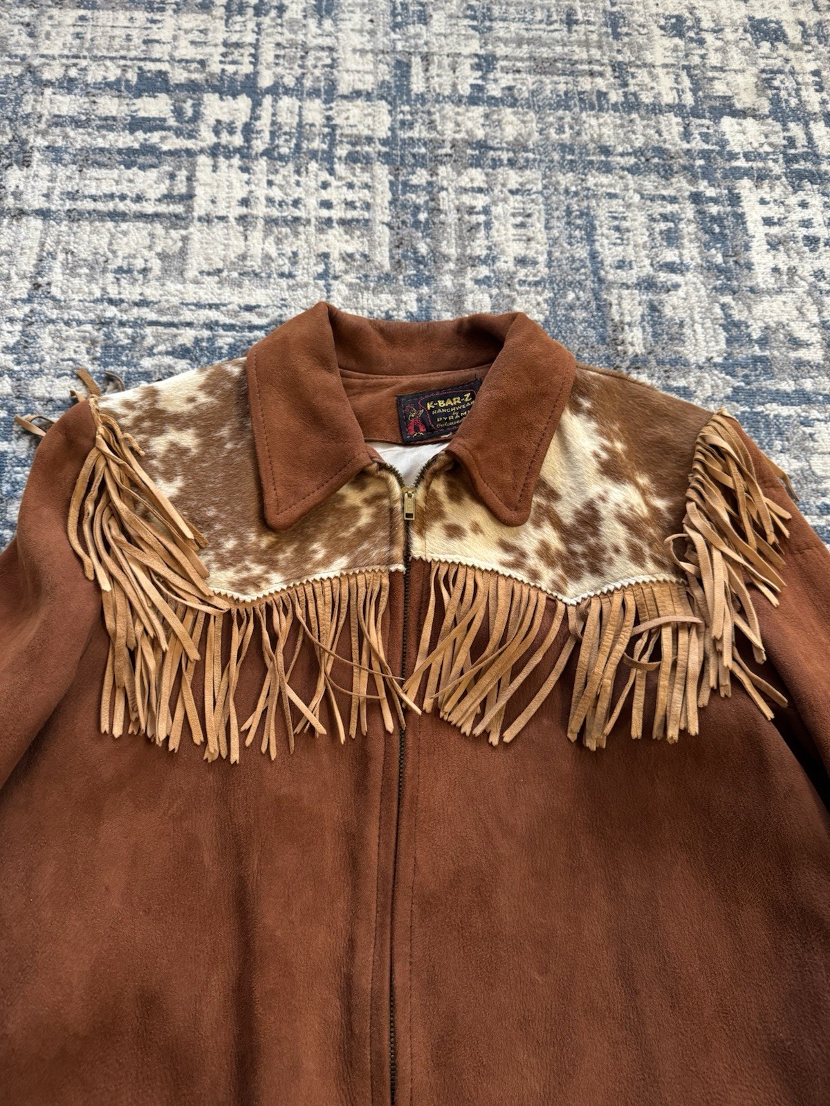 Vintage 1940s K-Bar-Z Brown Suede Cowhide Leather Fringe Jacket Women’s Sz M
