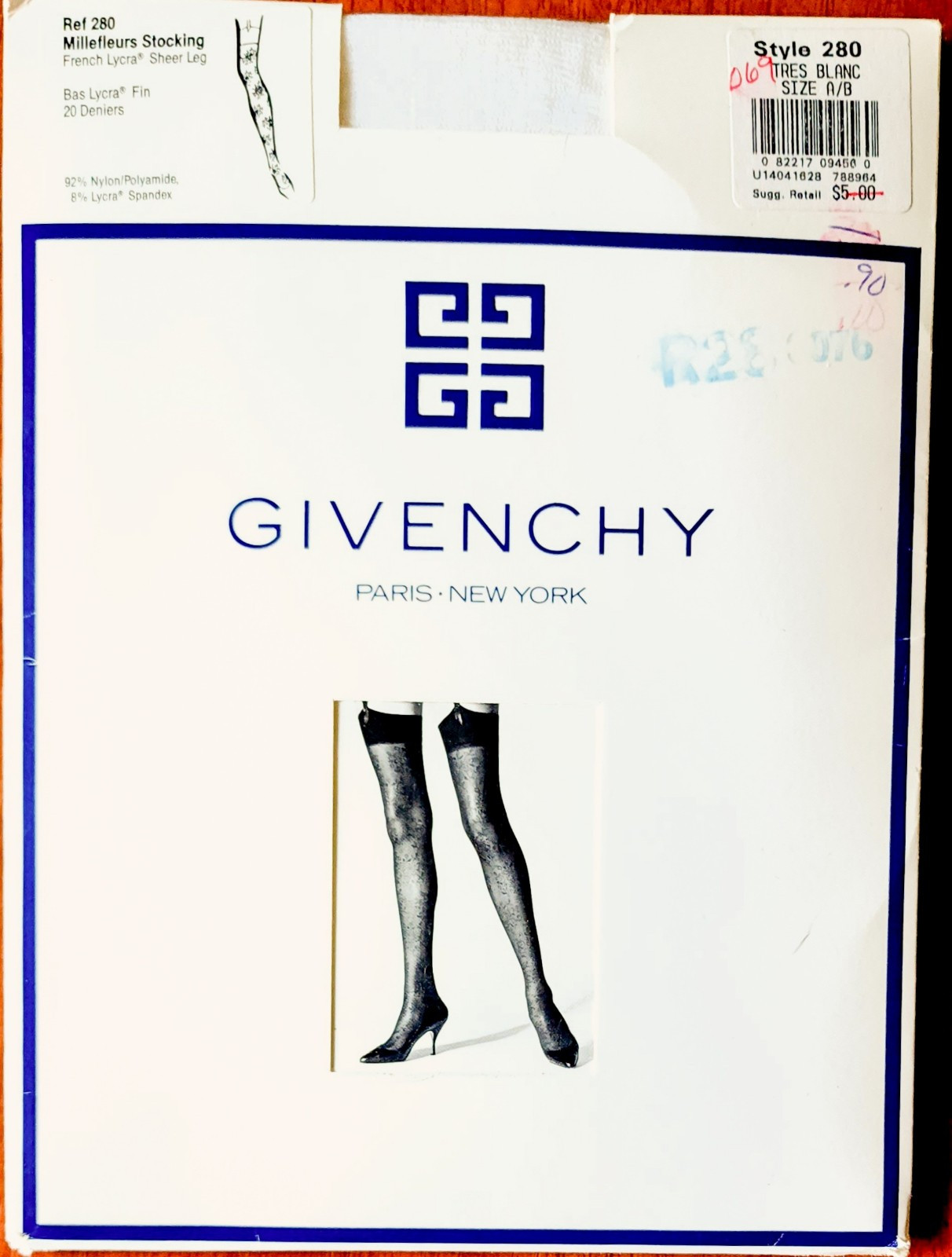 Vtg Givenchy Thigh High Stockings A/B White French Millefleurs Floral Embossed