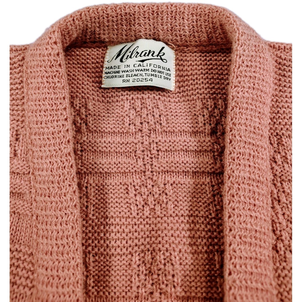 Vintage Milrank Vest Womens Pink Knit Cardigan Sweater Open Front Pockets USA