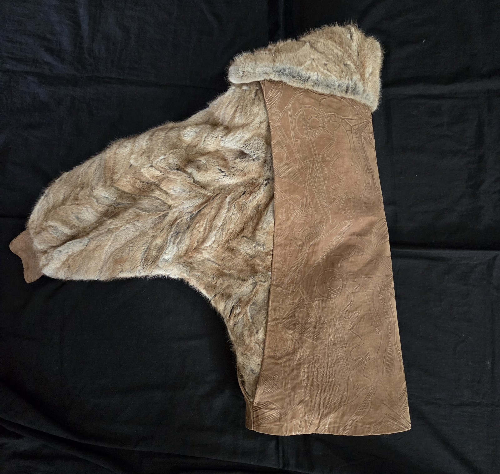 Vtg Furessence by Vivian Amato Fur Coat & Textured Seude Greece Medium Glam80’s