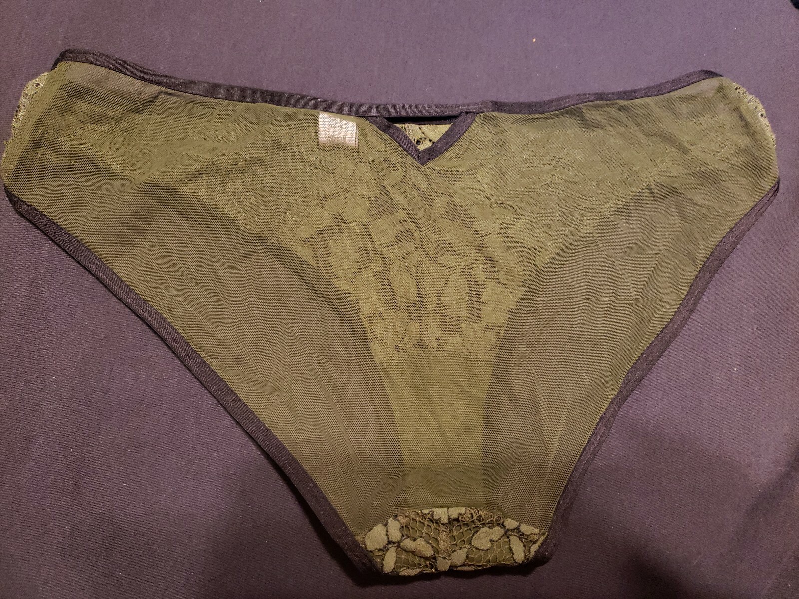 Vtg Victorias Secret Olive Green Black Lace Bikini Panties Rare Design Sz L Full