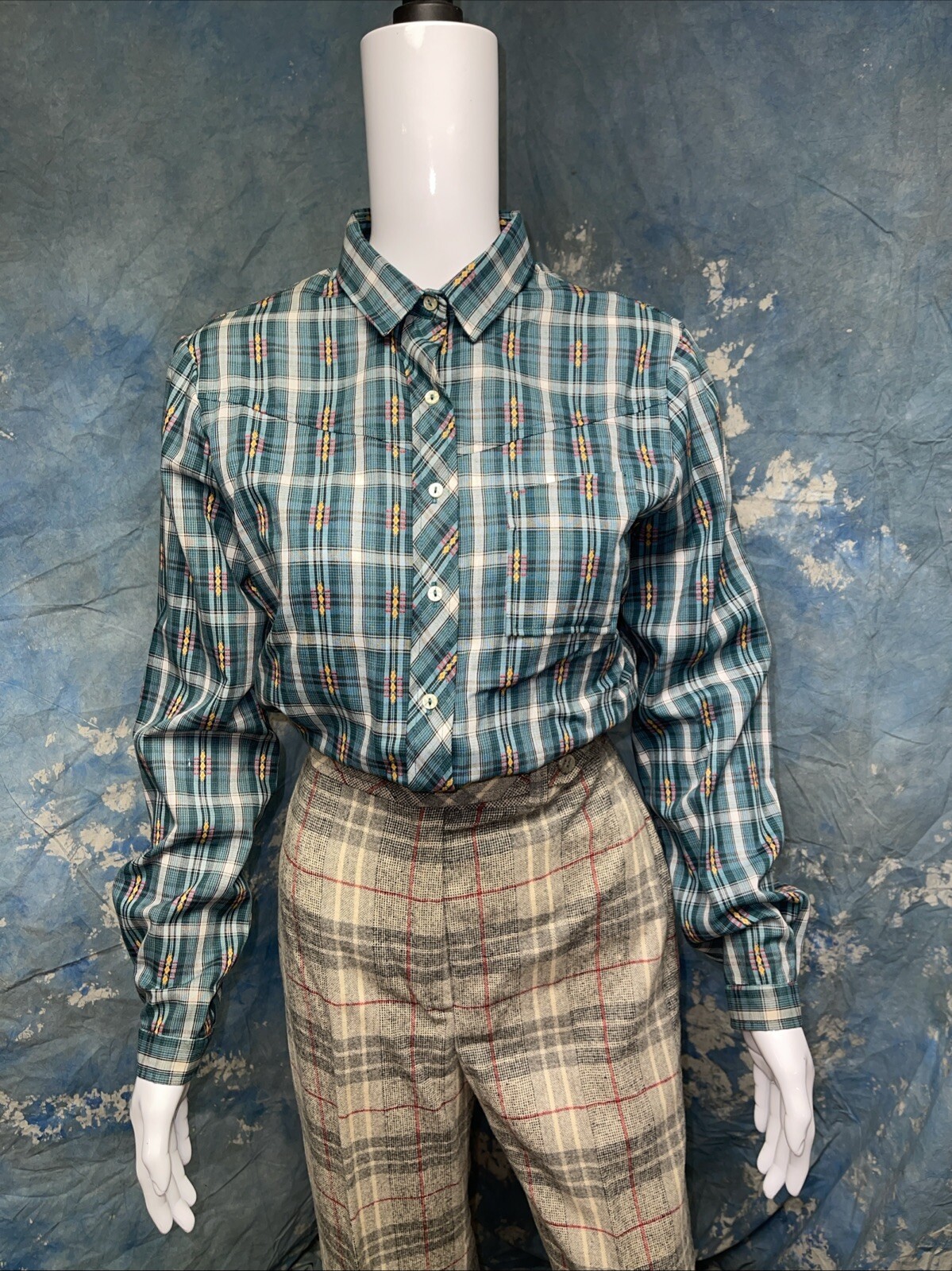 Juniors Vintage 1970s Bobbie Brooks Plaid Blouse Shirt 13/14