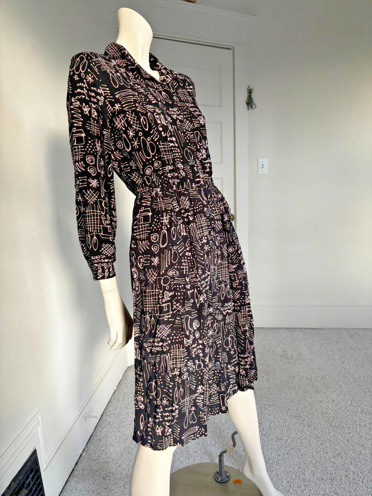 90s Squiggle Button Down Dress Petites By Willi Size 14 100% Rayon