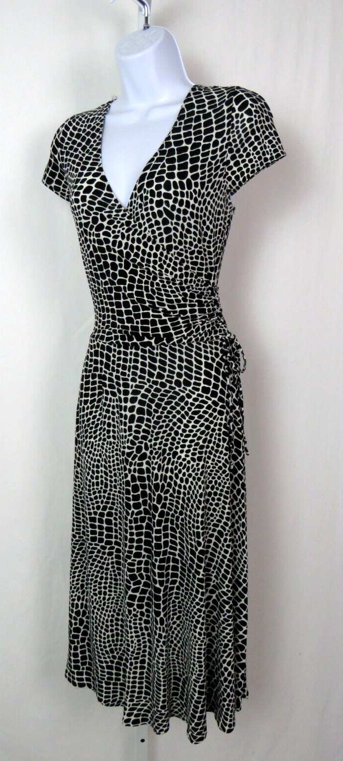 VINTAGE 1980s – 1990s POLY SPANDEX ALLIGATOR PRINT STRETCH DRESS GATHER OVERLAP