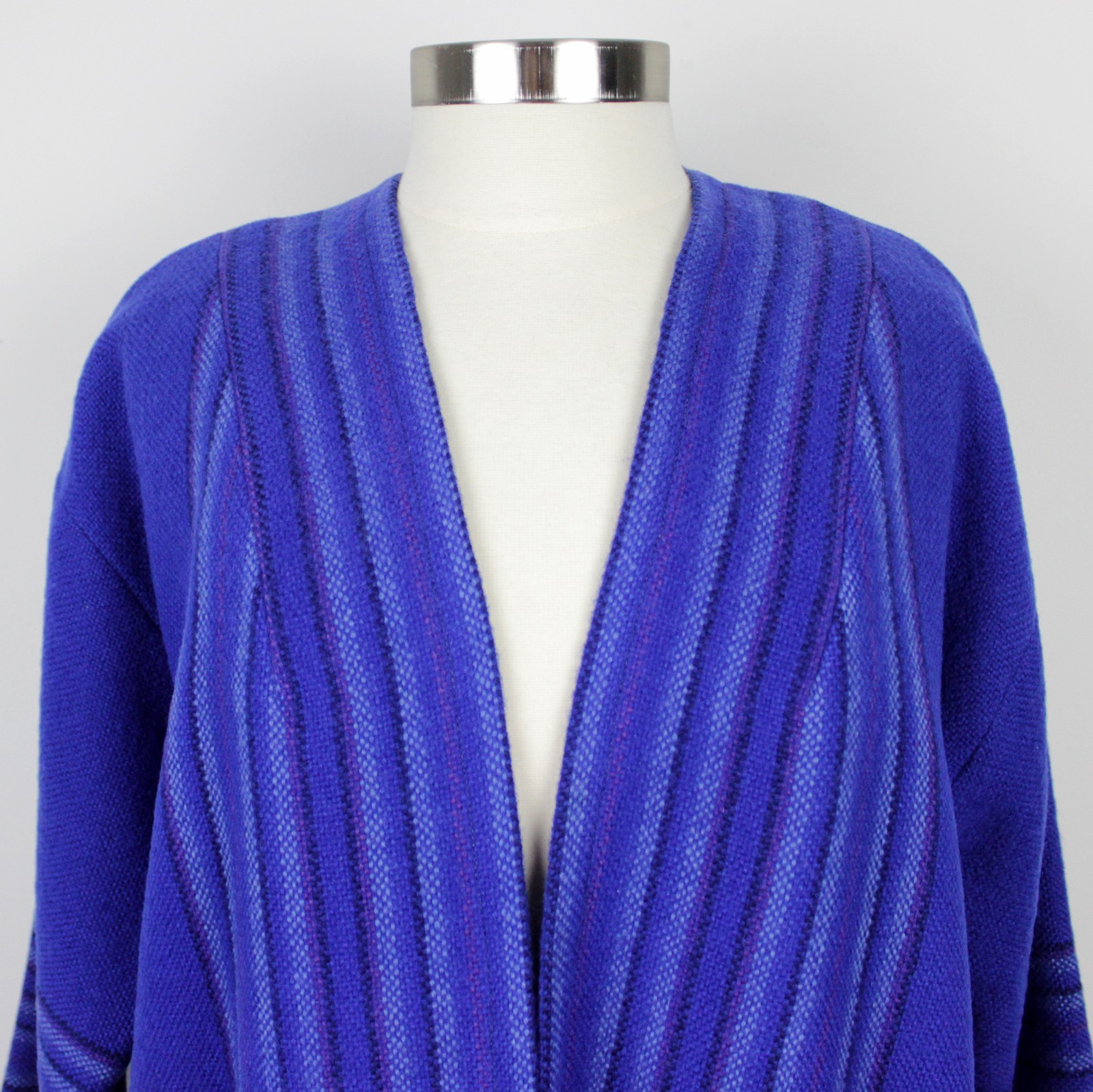 Vintage 1970s Isabella Ihlen Norway Wool Fringe Jacket Scandanavian Blue Coat L