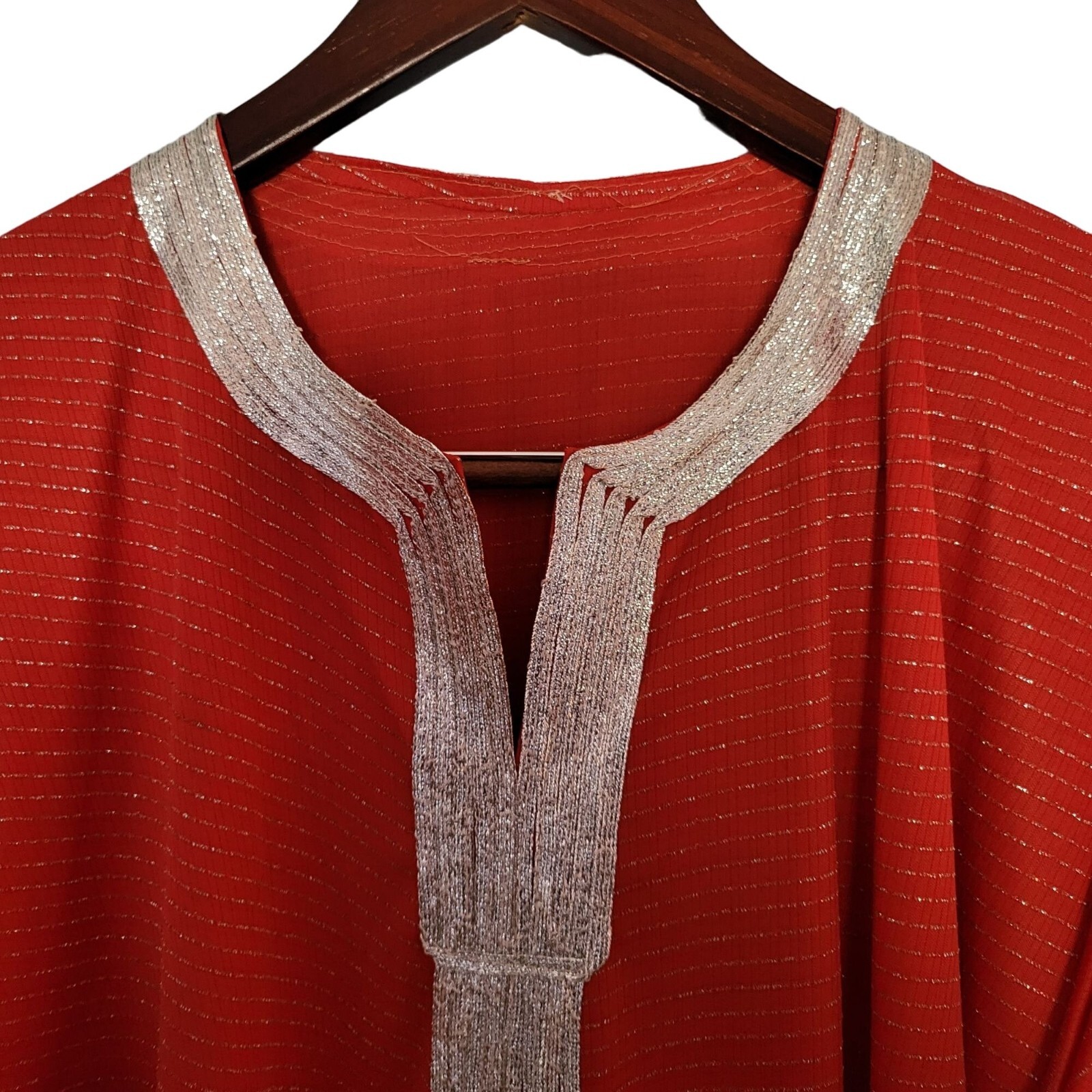 80s Moroccan Caftan Vintage Red Viscose Kaftan House Dress