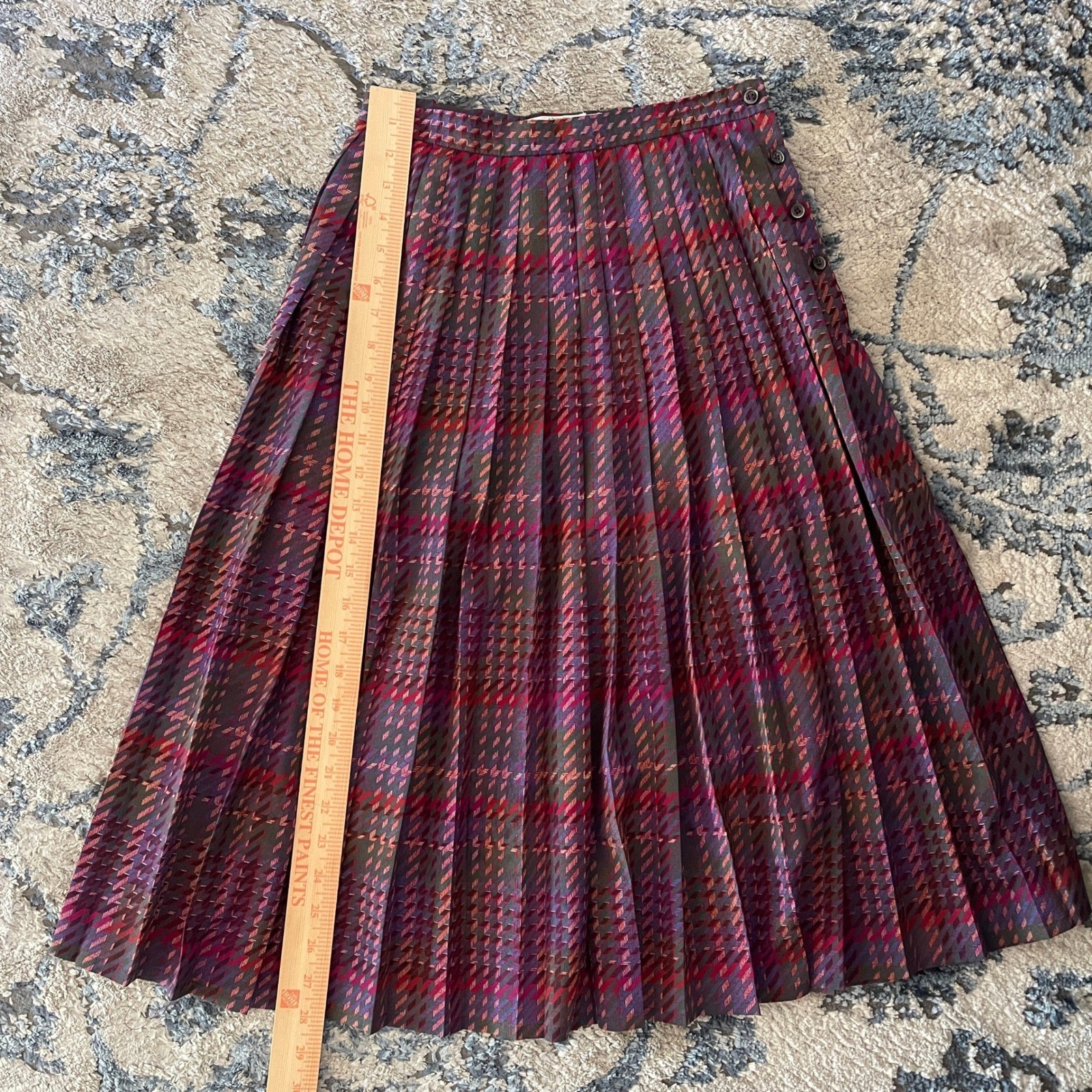 Vtg 80s Jaeger London Pleated Midi Skirt Plaid Purple Dark Academia Preppy 10