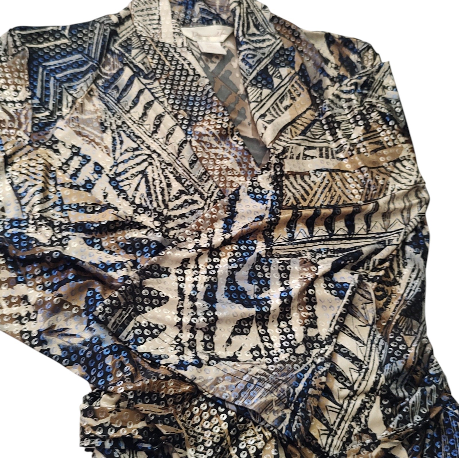Vintage Diamond Tea Robe Geometric Long Strech Long Flared Sleeves Womens Small