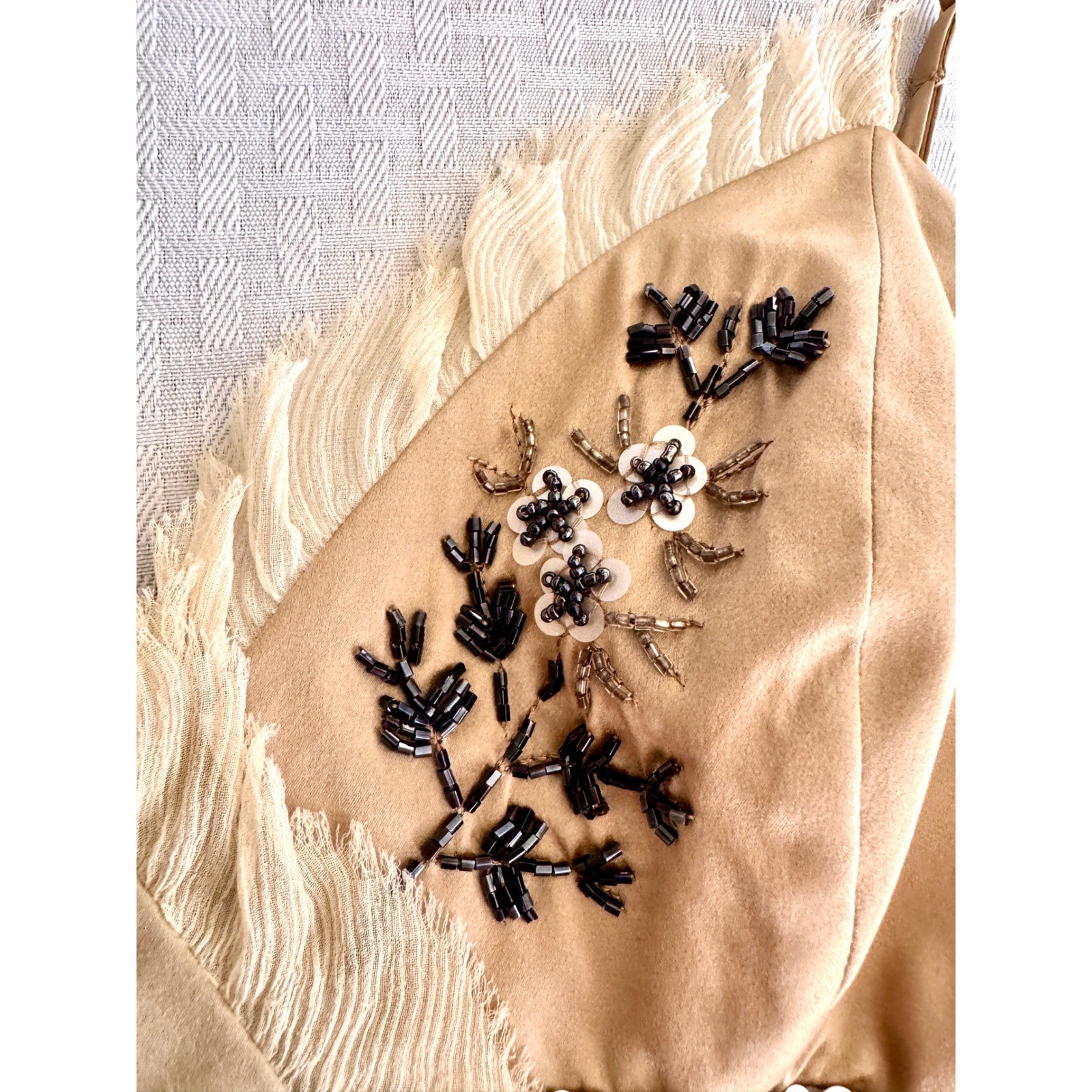 Intuitions Vintage 90s Silk Velvet Beaded Camisole Top Champagne Olive Size 6