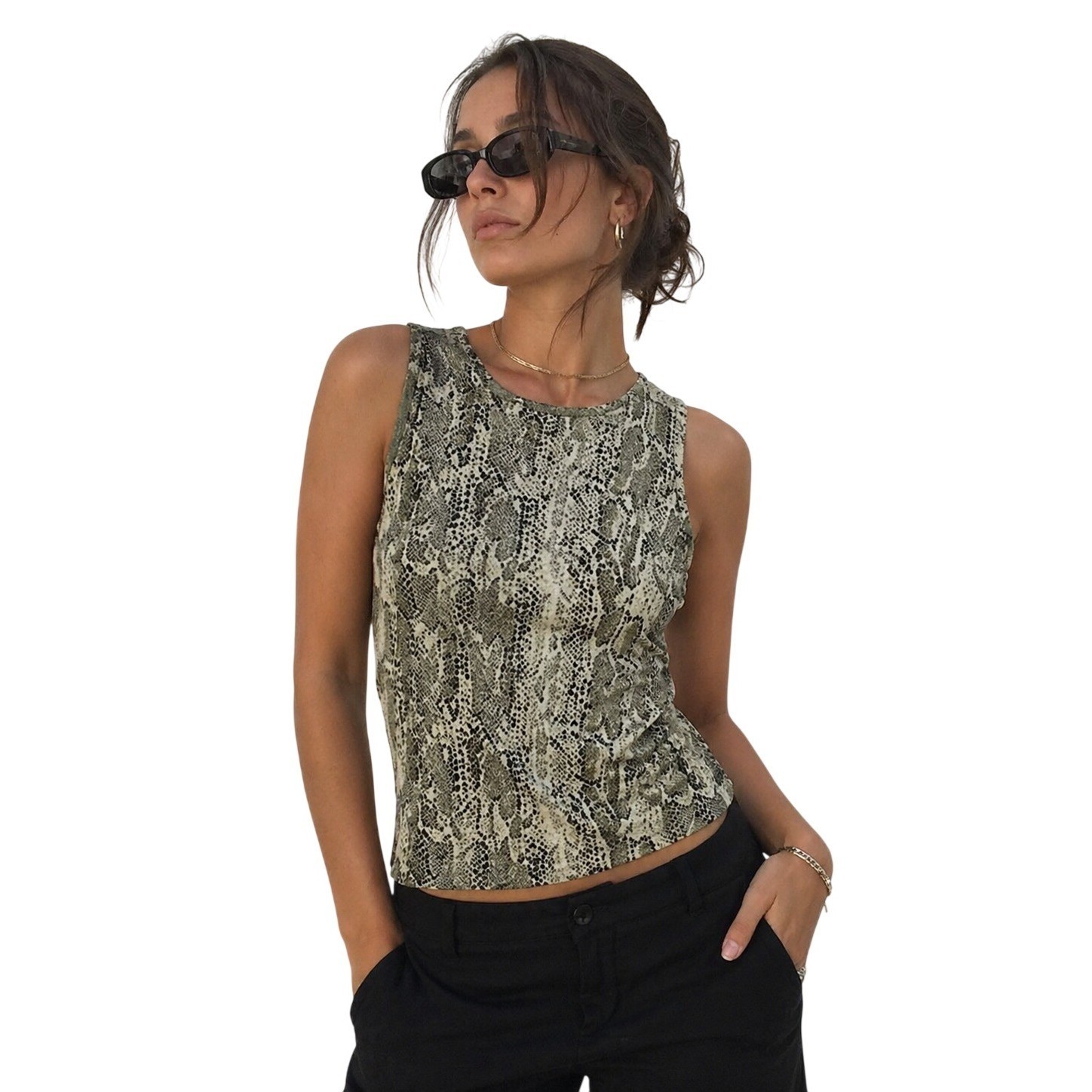 HELENE BLAKE VINTAGE 90s Snakeskin Print Tank Top Grunge Mob Wife Size 8
