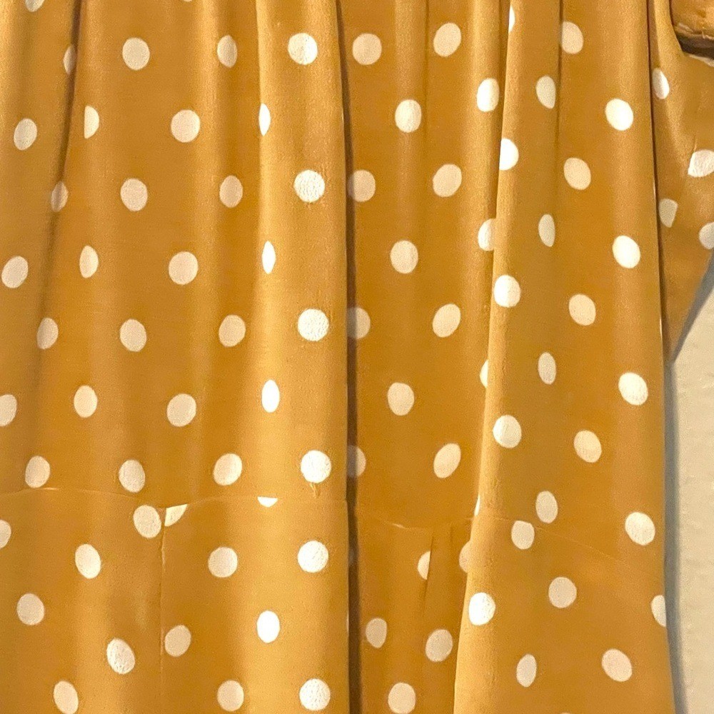 Reformation Polka Dot Mini Dress Mustard Yellow Puff Sleeve Smocked Waist size 0