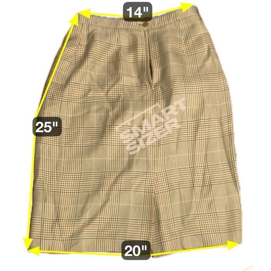 A.R. Sassco Vintage Plaid Pencil Skirt, Brown Tan Glen Check Midi Skirt, Size 8