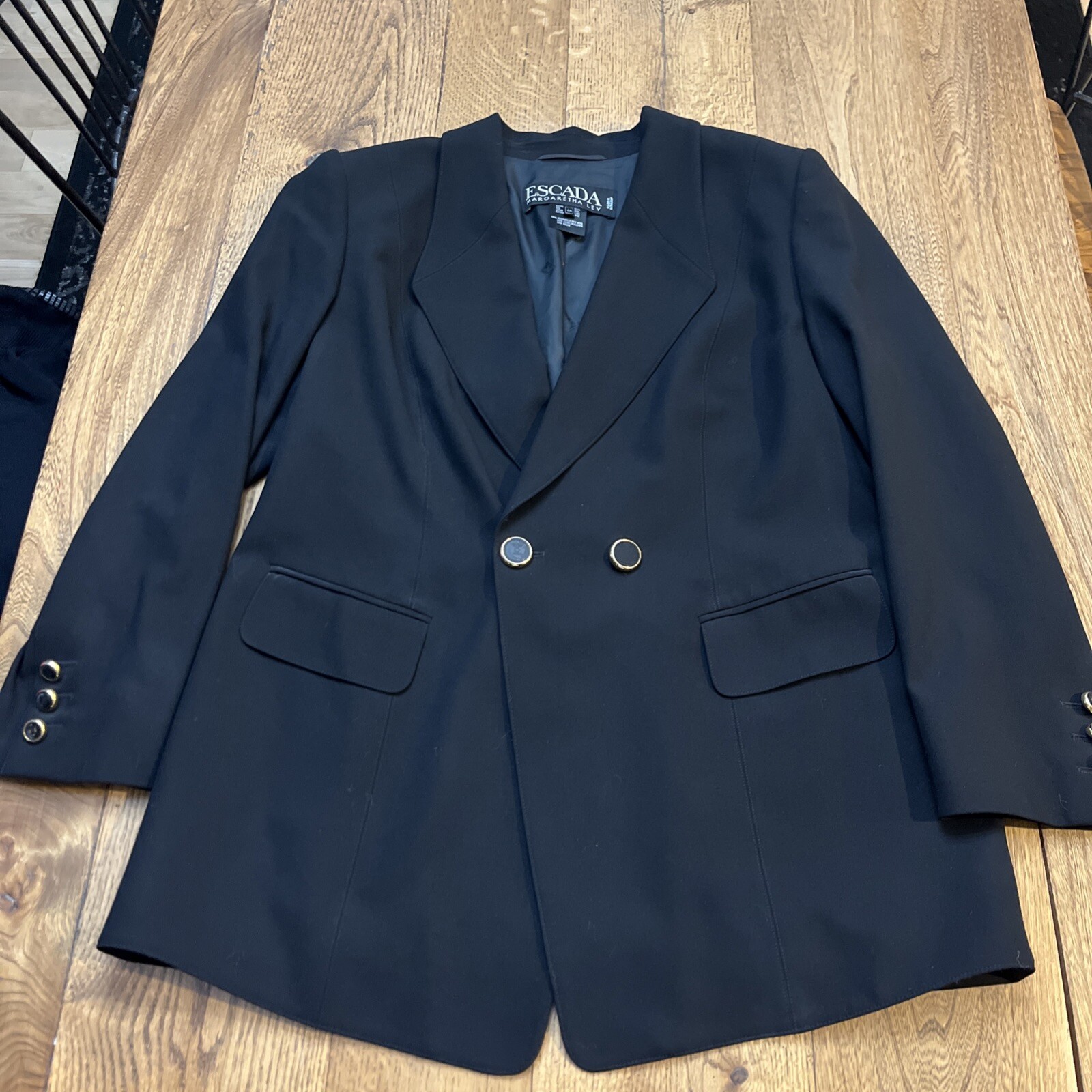 Escada Margaretha Ley Black Blazer 100% Wool Vintage Luxury Jacket, Women’s 44