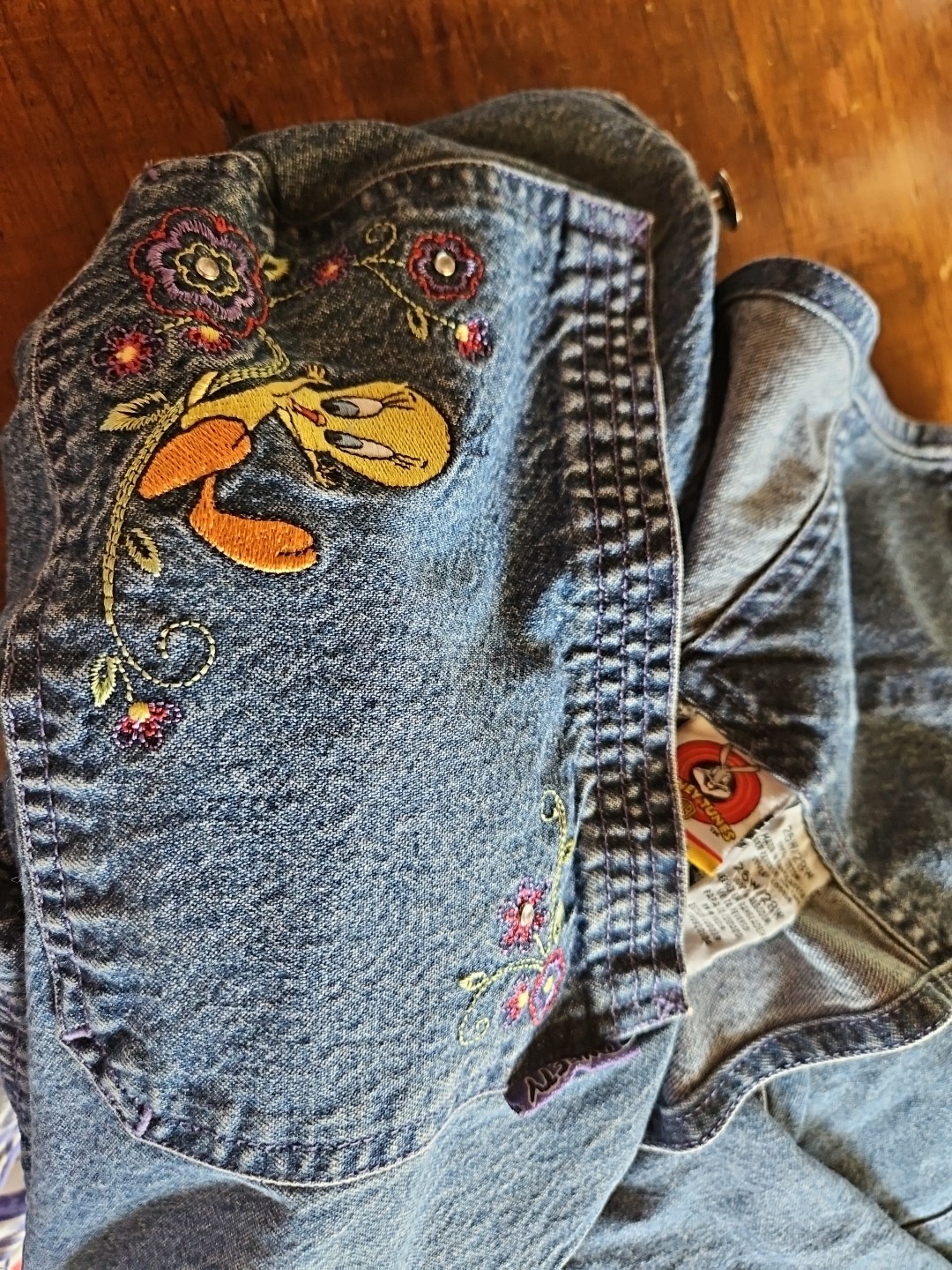 Vntg Looney Tunes Denim Overalls 24/26W Tweety Womens Shorts Romper Summer 3x