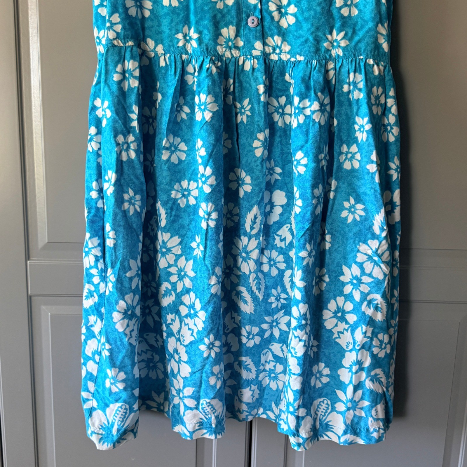 Jennifer Moore Vintage Tropical Hibiscus Sleeveless Babydoll Sundress,Teal,M