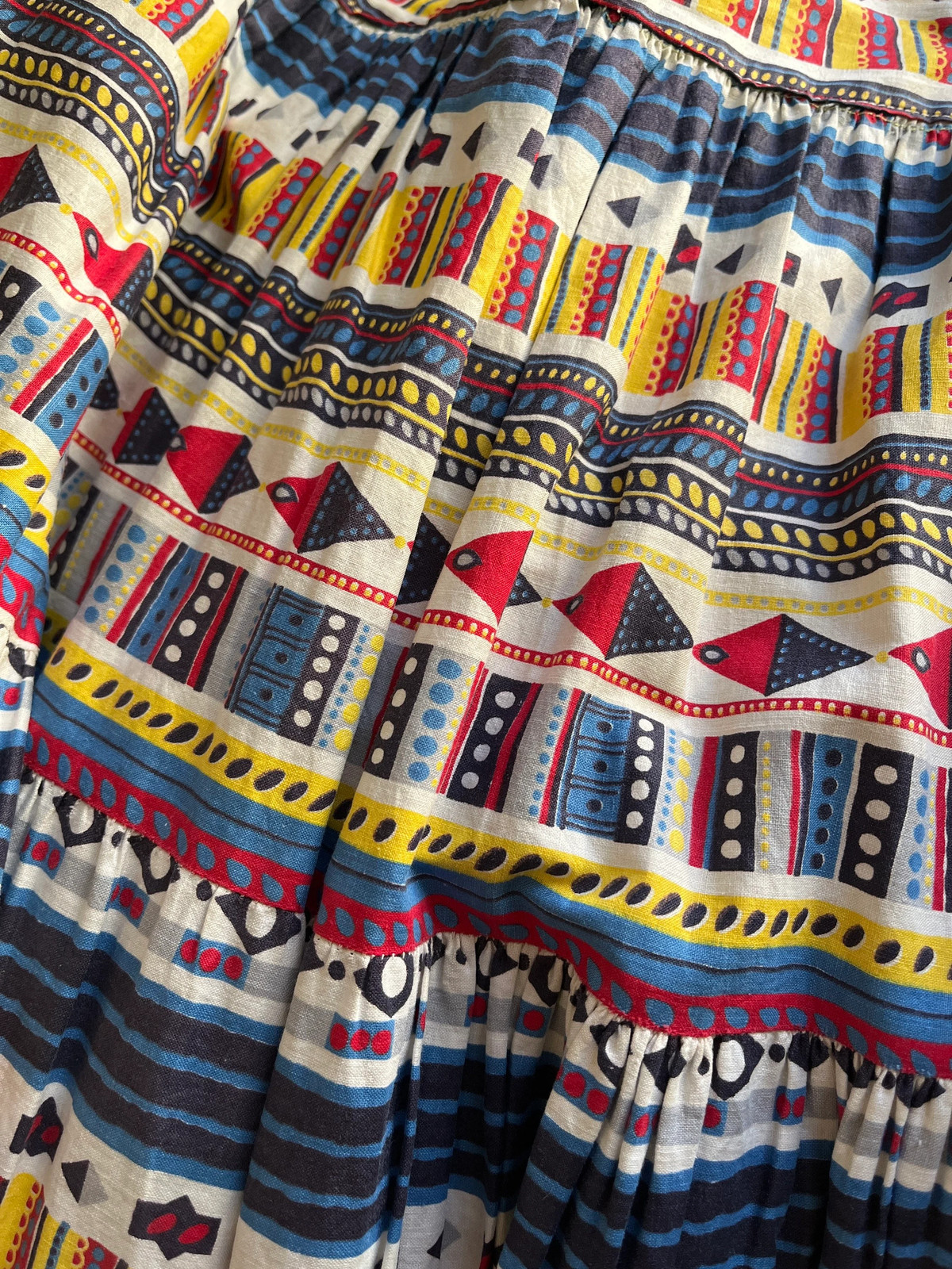 GEOMETRIC STRIPE Vintage 1950s Tiered Cotton Swing Skirt Bright Primary Colours