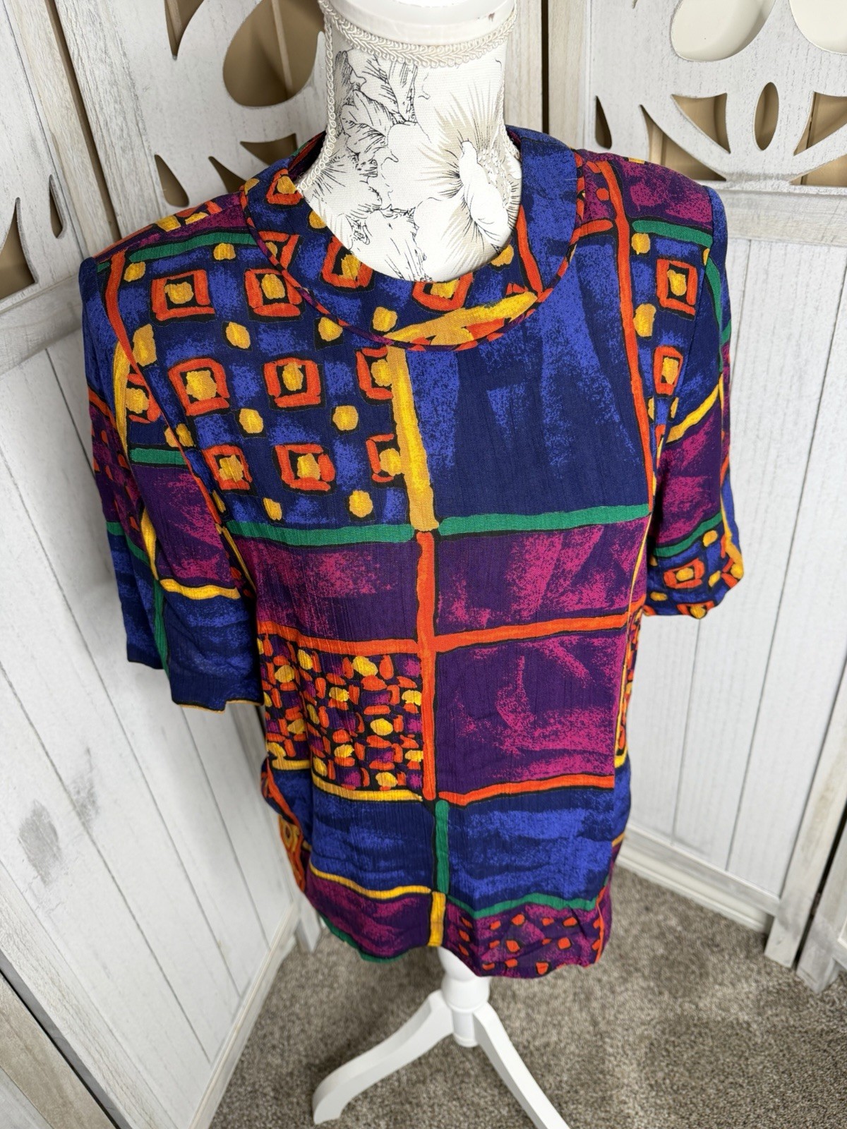 Vintage Top Funky Colors USA 80s 90s Artsy Hippie Indie Sz Medium