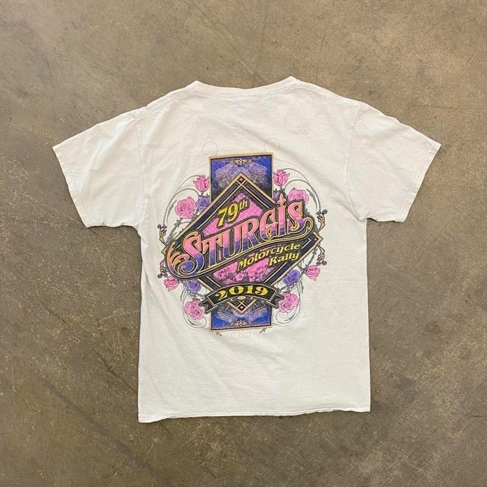 Vintage Y2K Womens Sturgis Floral Flowers Motorcycle Biker T-Shirt Size Small